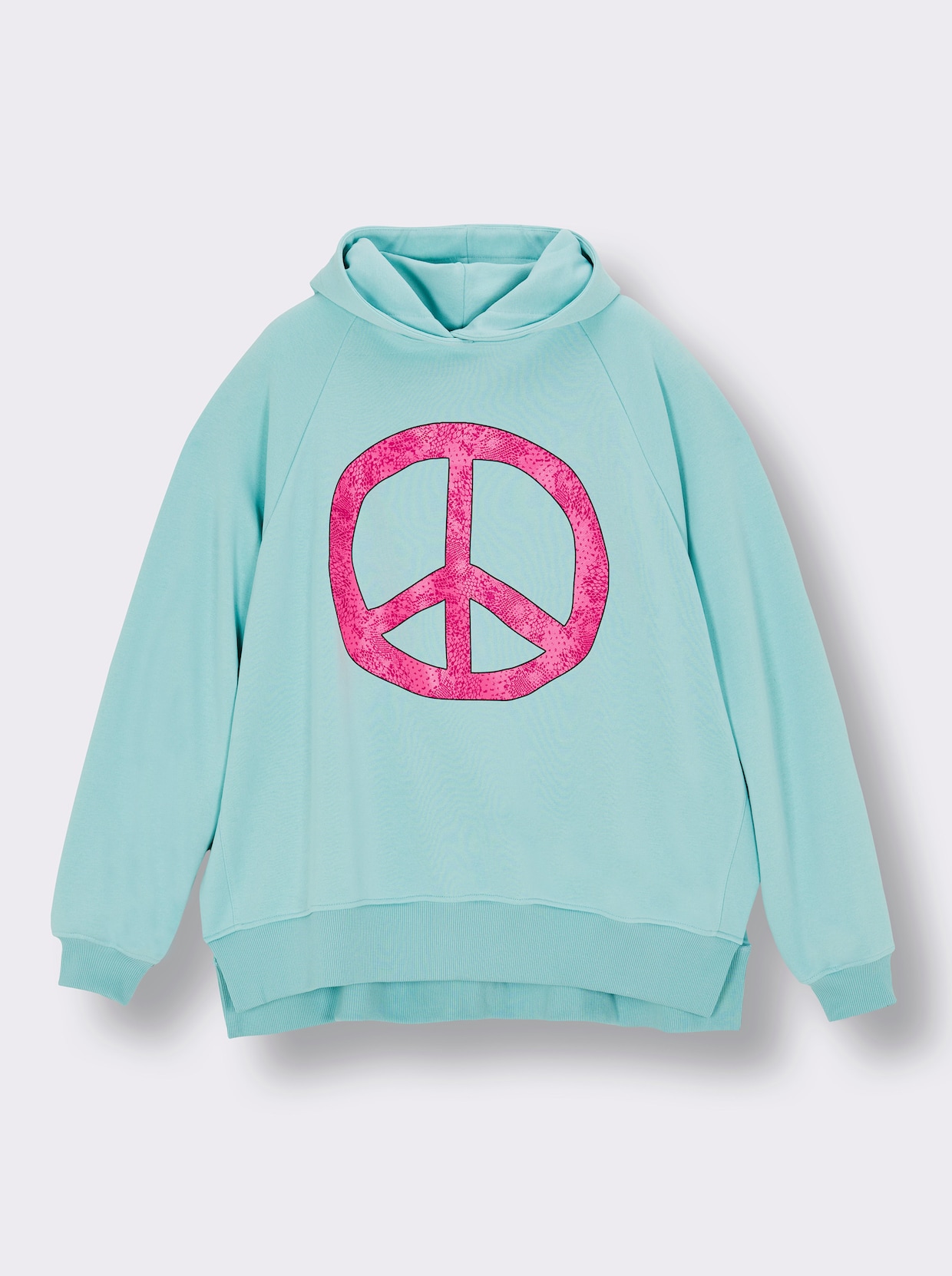 sheego loves miss goodlife Kapuzensweatshirt mit Neon-Print vorn - royalblau-pink-bedruckt
