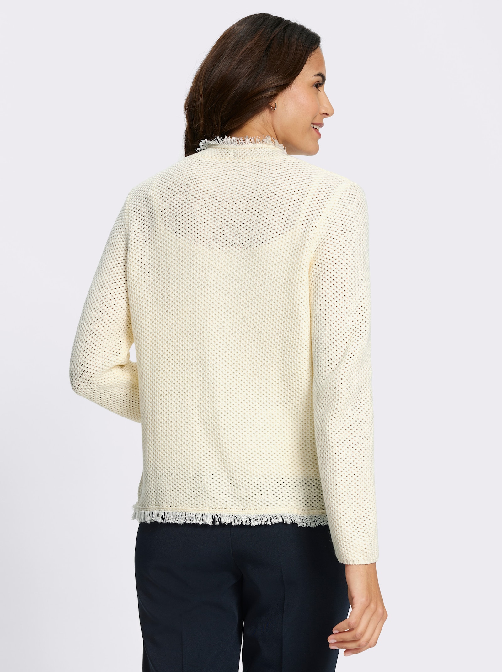 Strickjacke mit Fransen - champagner