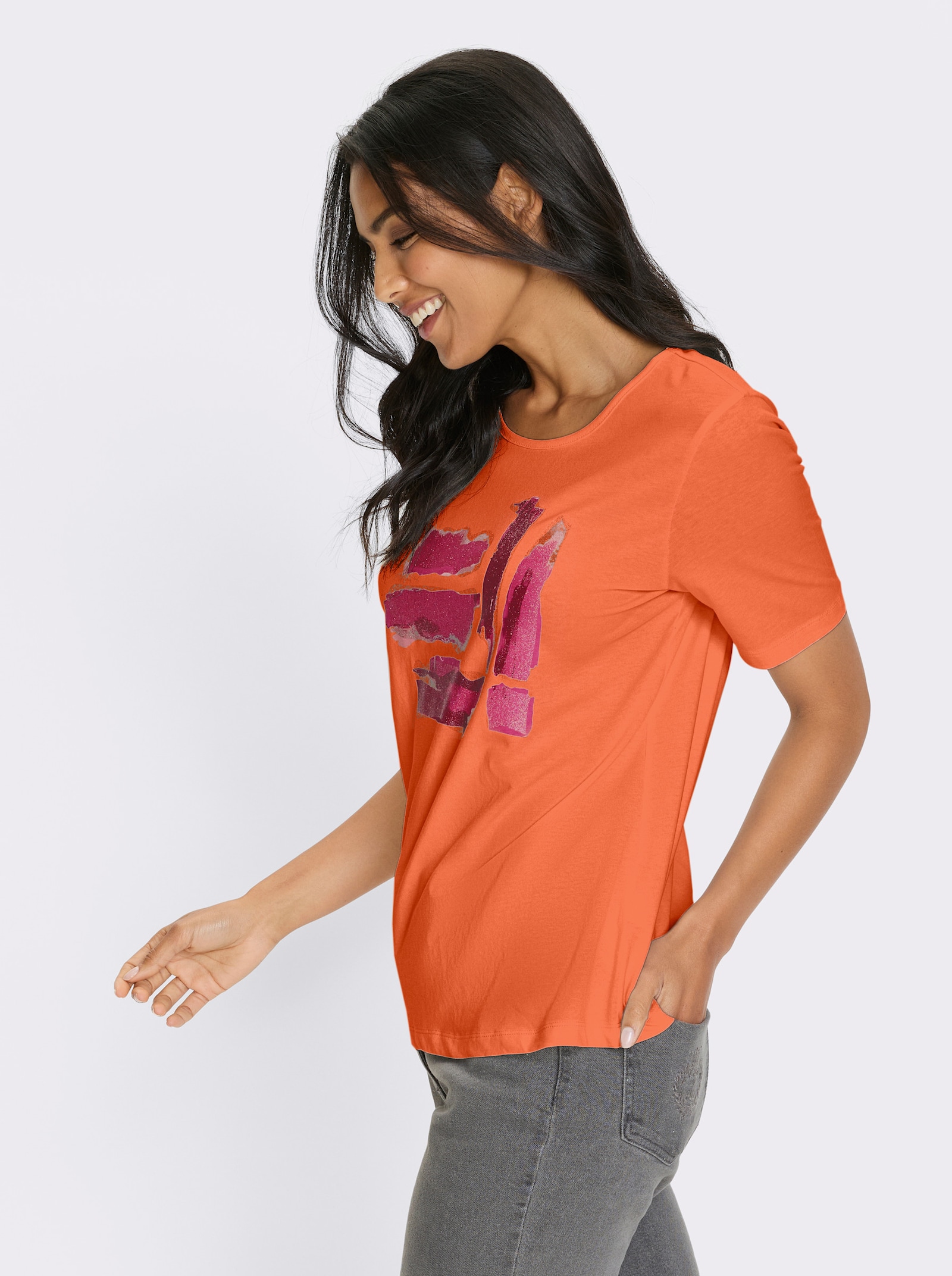 Shirt met korte mouwen en zilverkleurige accenten - oranje/fuchsia