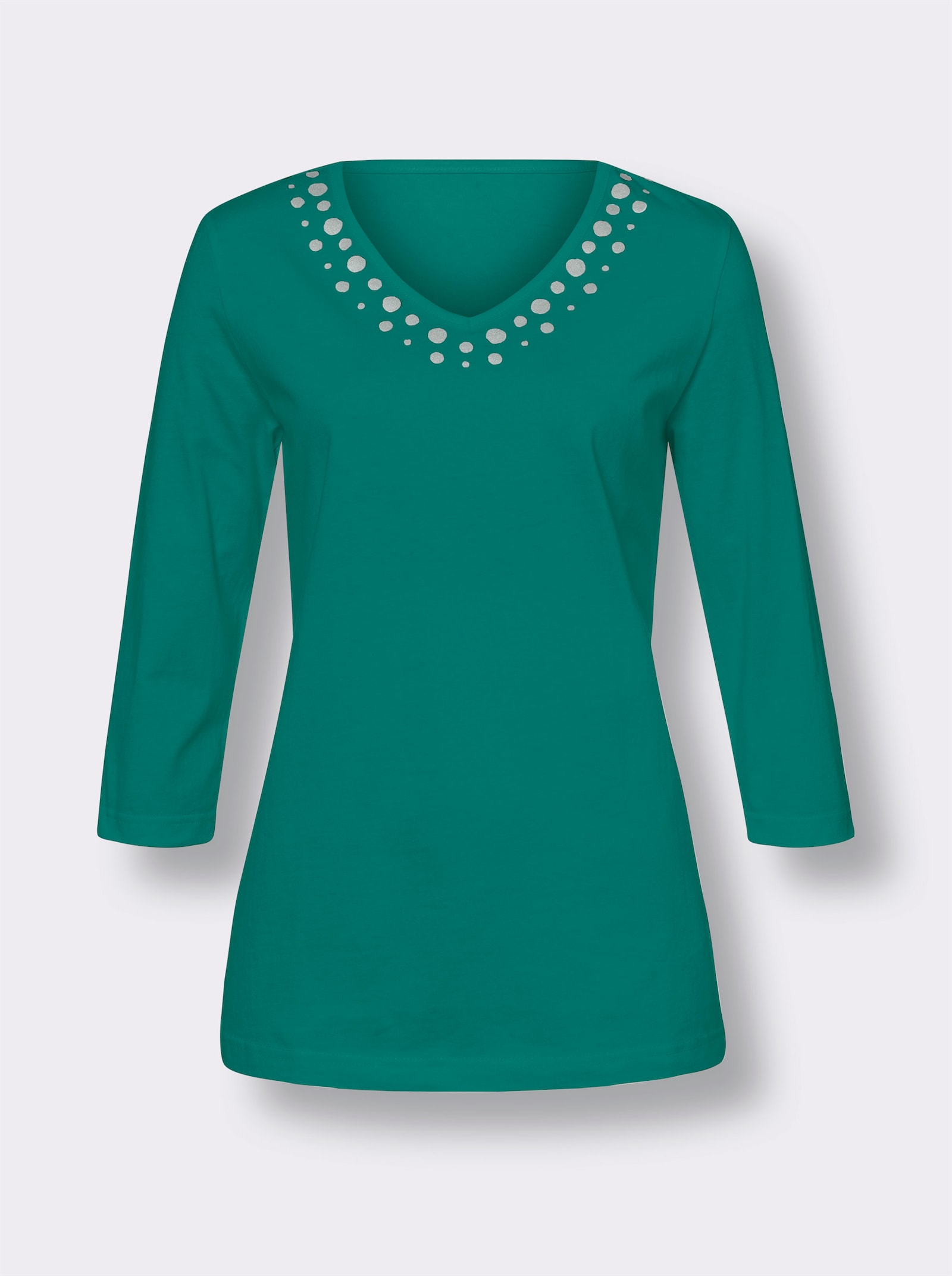 3/4-Arm-Shirt mit silberfarbenem Folien-Print - smaragd
