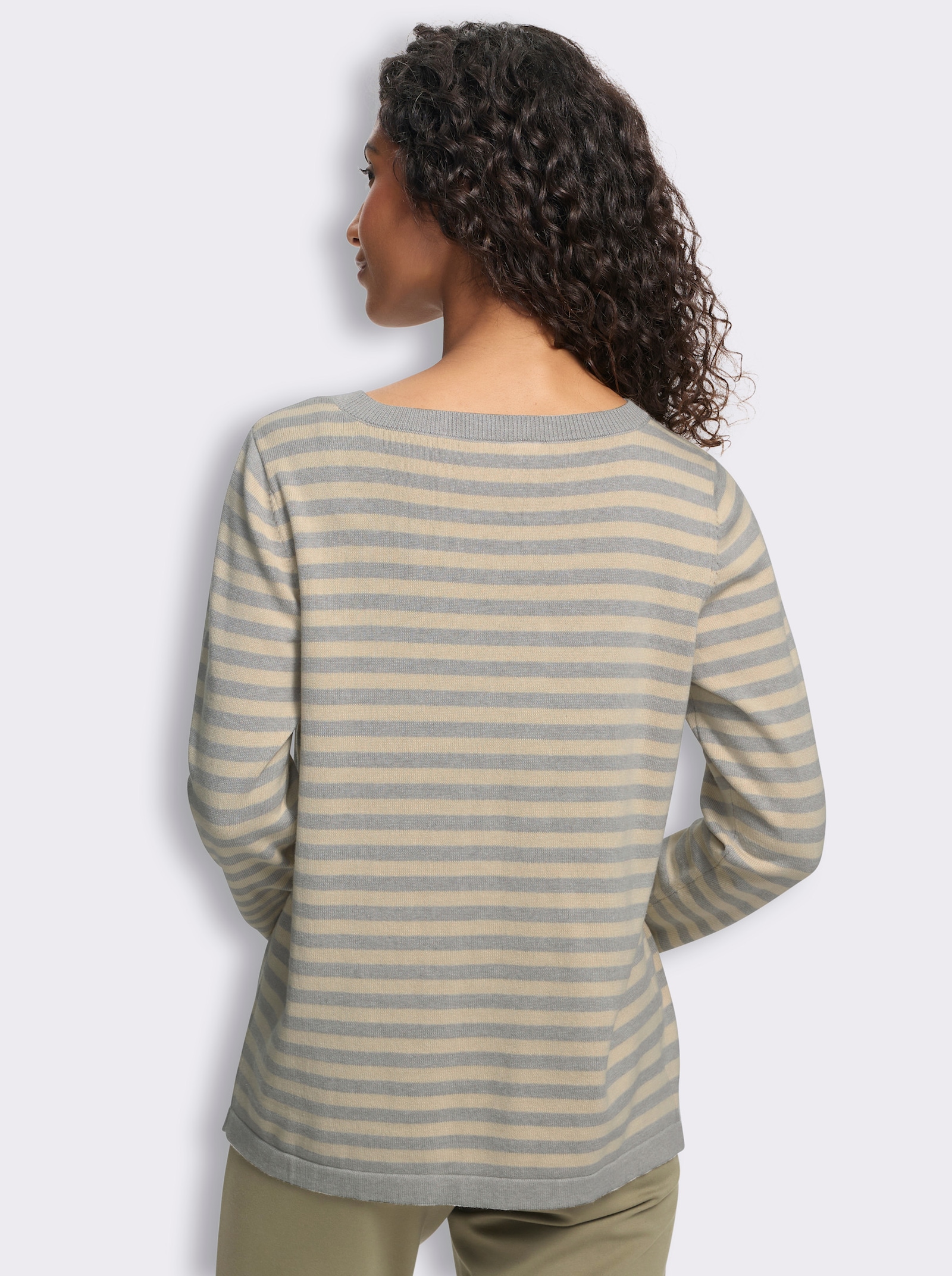 heine Feinstrickpullover mit Ringelstreifen - steingrau-sand-geringelt