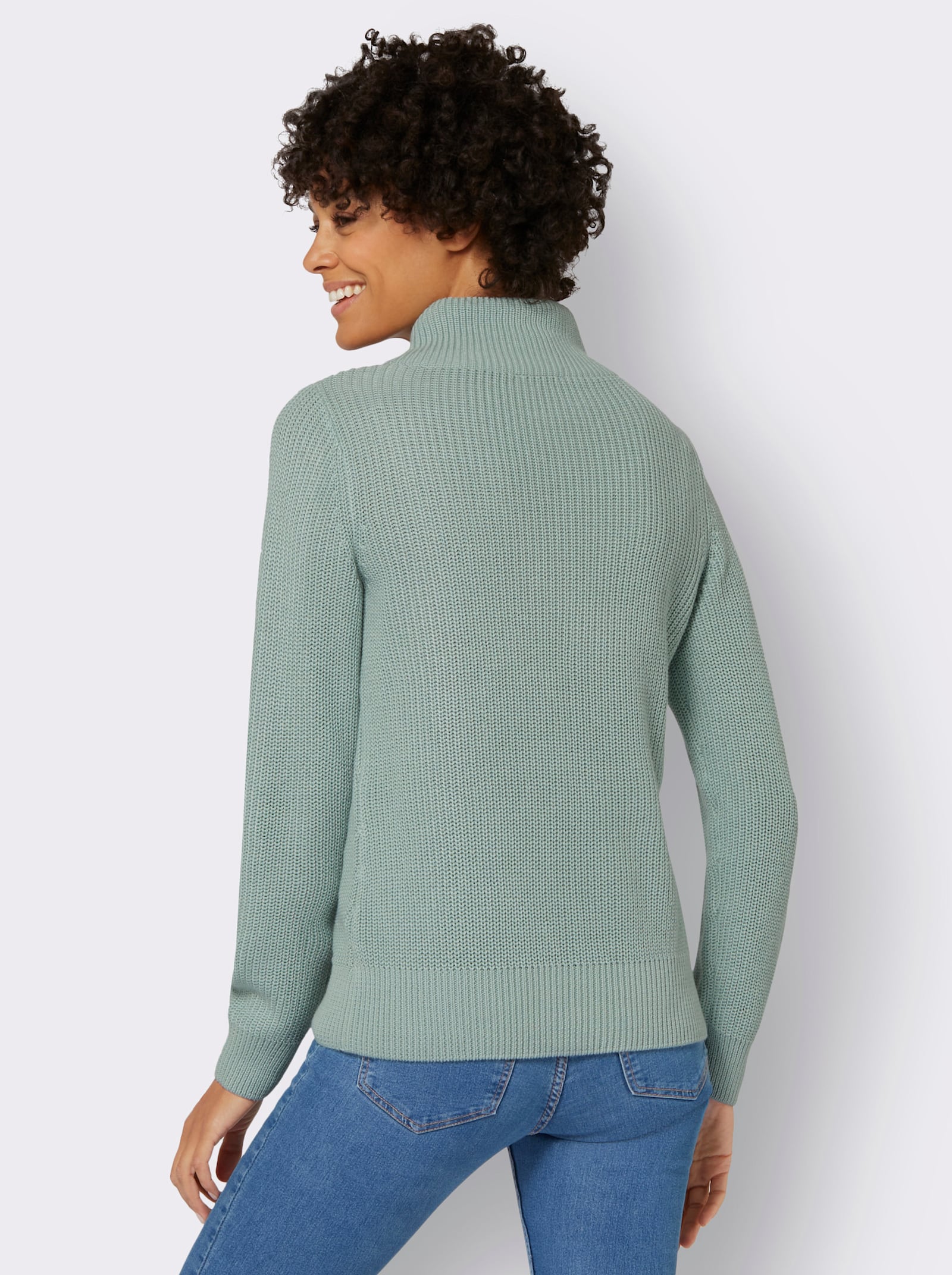 Strickpullover mit überlappendem Stehkragen - kalkmint