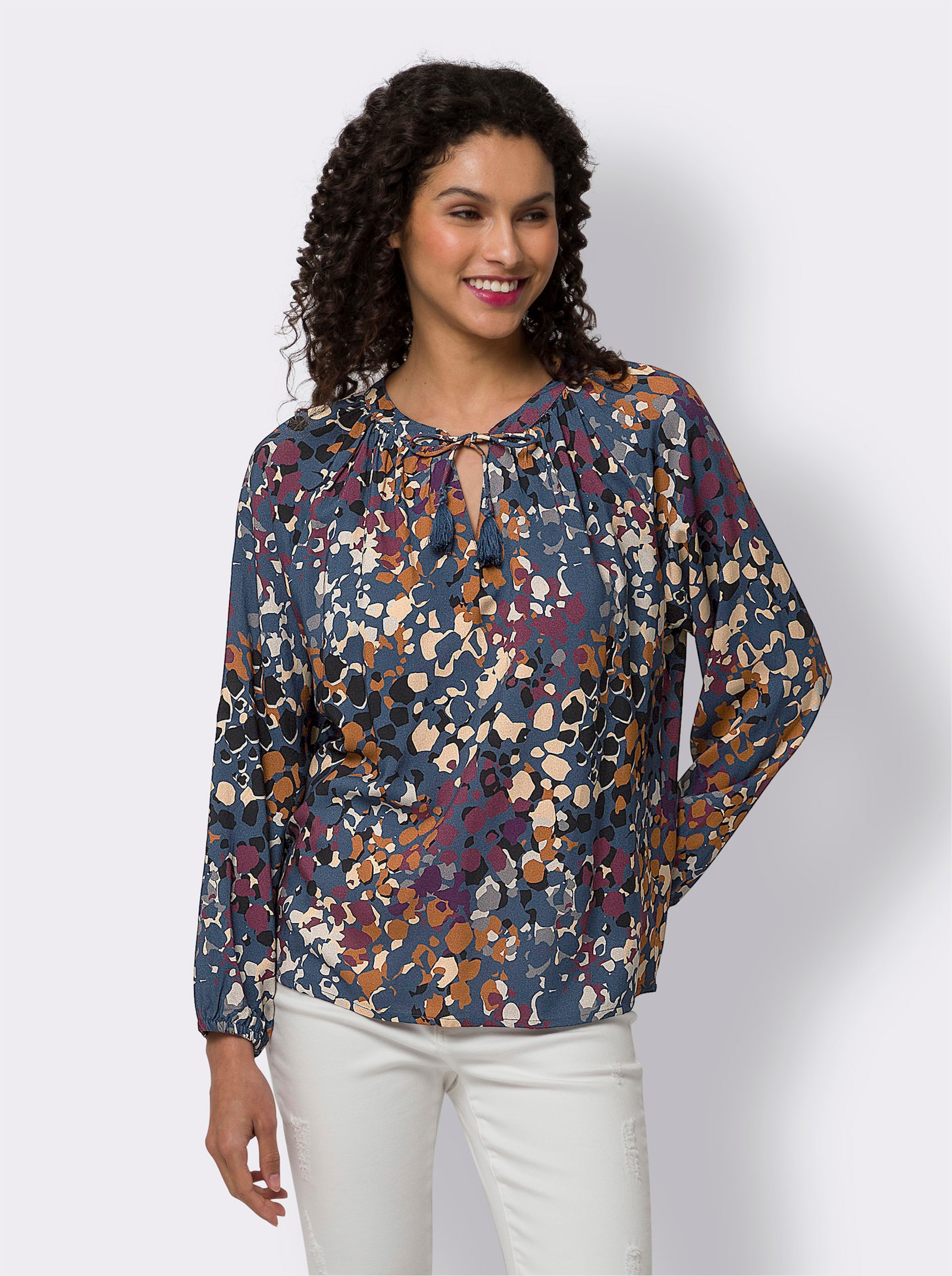 heine Blouse met print van pure viscose - donkerblauw/zwart bedrukt