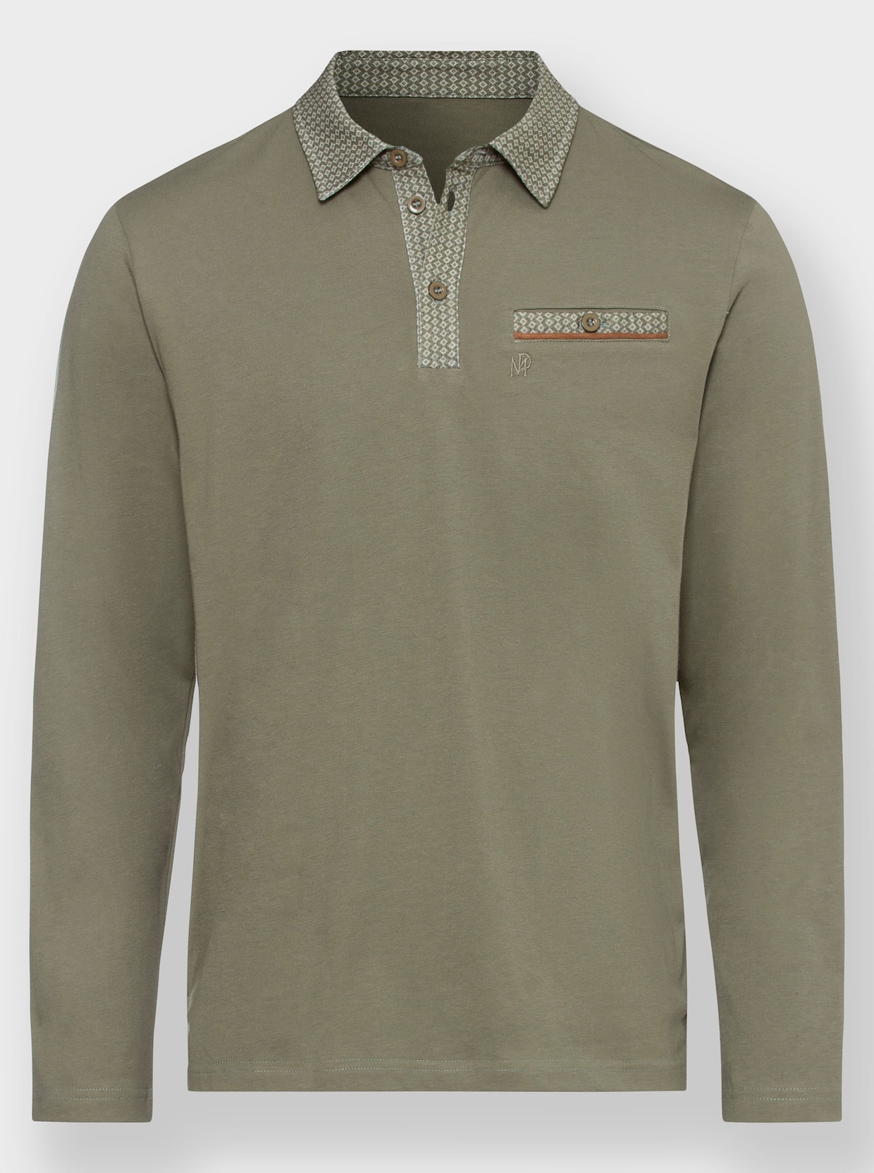 Marco Donati Langarm-Poloshirt - khaki