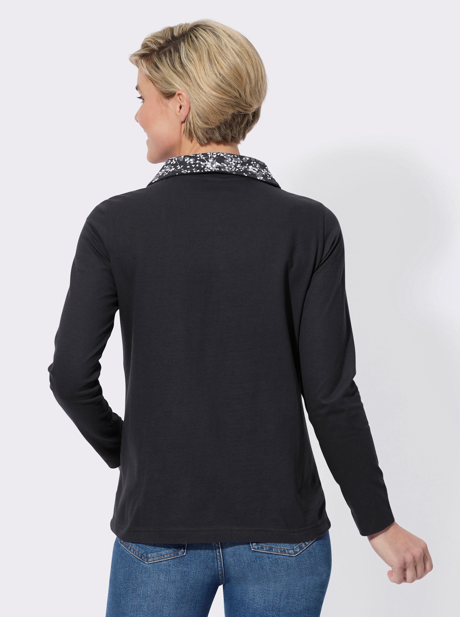 Schipperstrui met gedessineerde binnenkant van de kraag - zwart