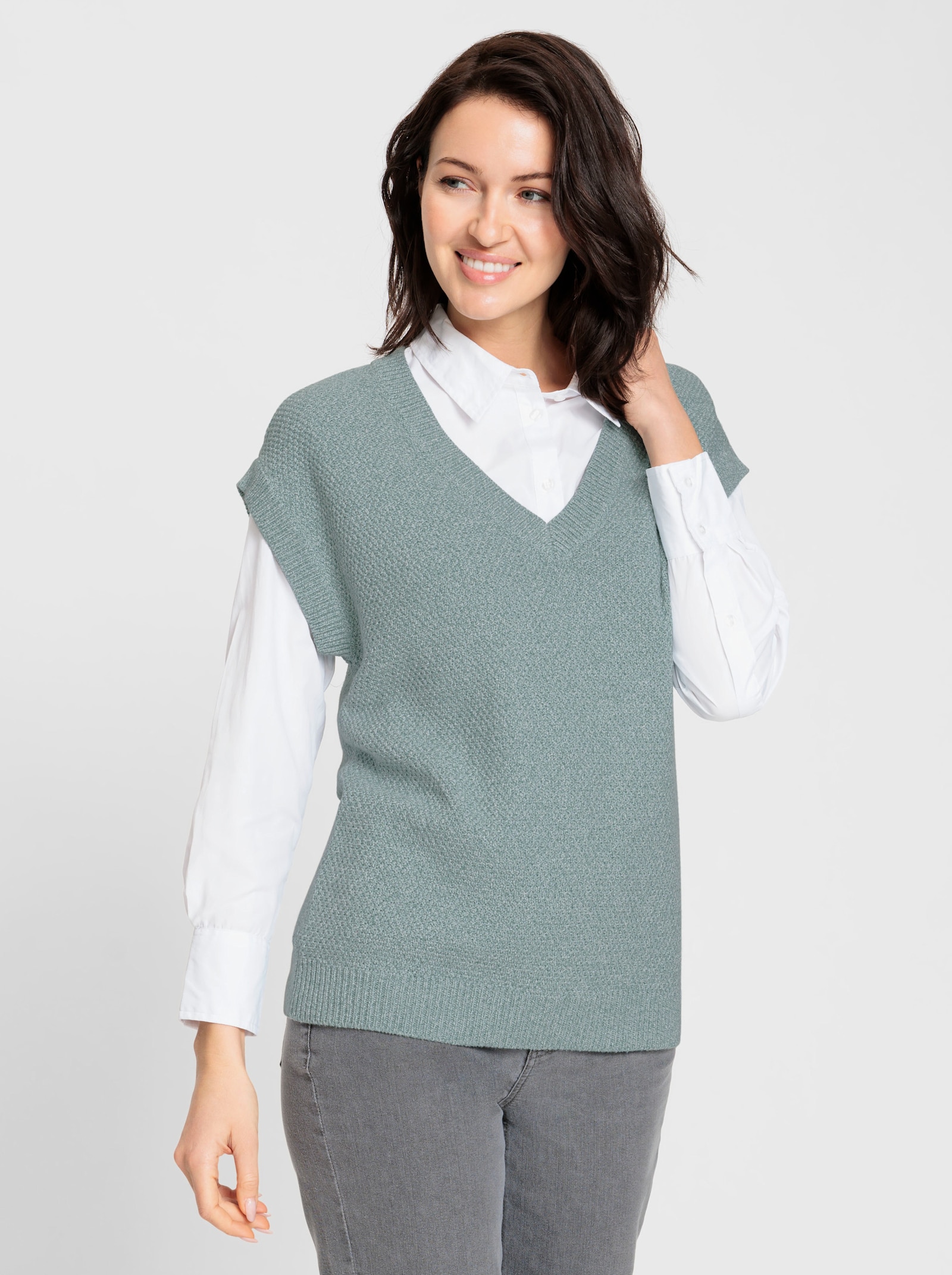 Pullunder in Perlstruktur - jade-meliert