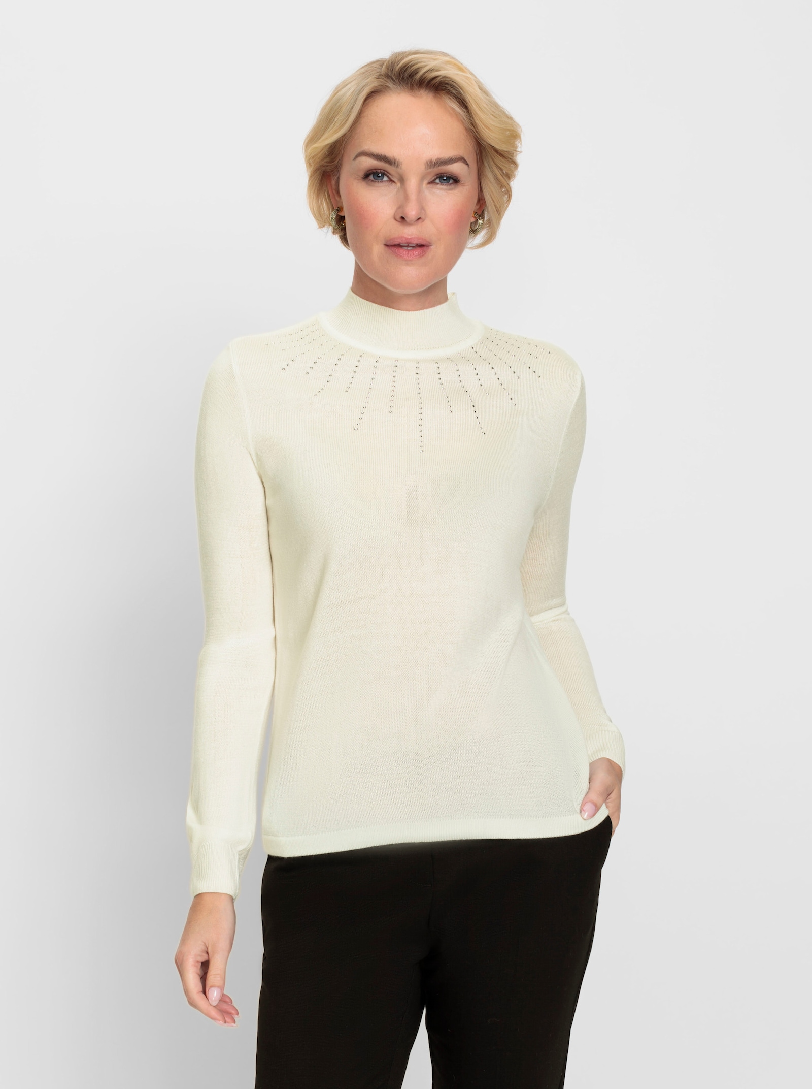 Svetr se stojáčkem s třpytivými kamínky - ecru