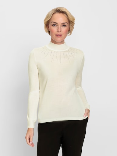 Stehkragenpullover mit funkelnden Steinchen - ecru