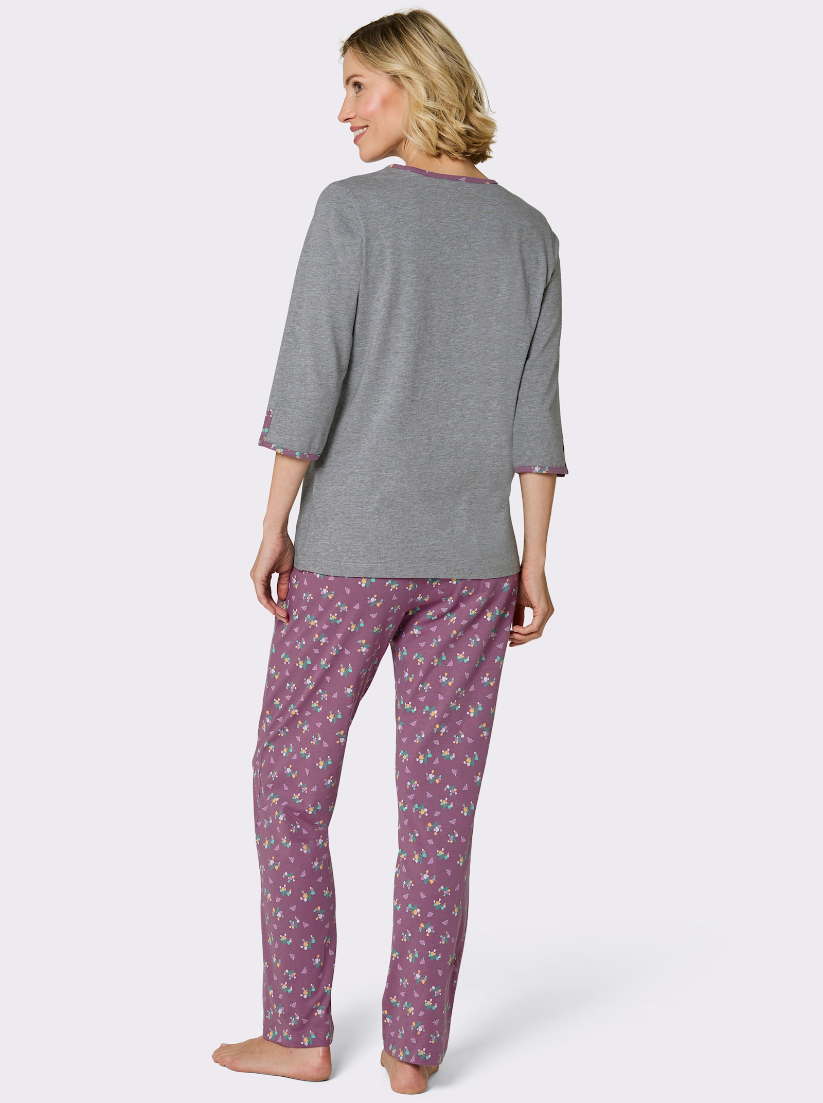 wäschepur Schlafanzug mit Blümchenhose - violett-grau-bedruckt