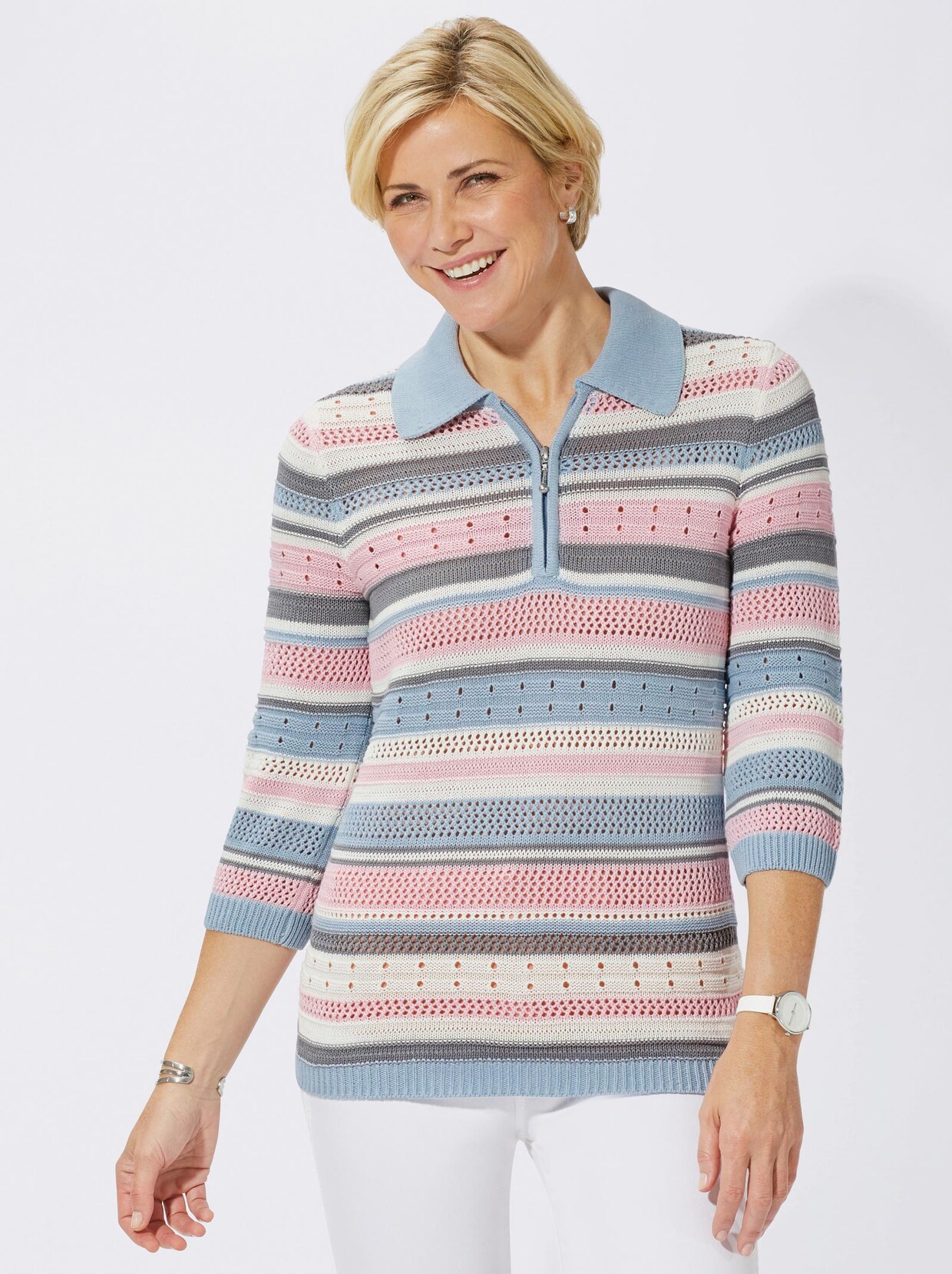 Polopullover - rosé-geringelt