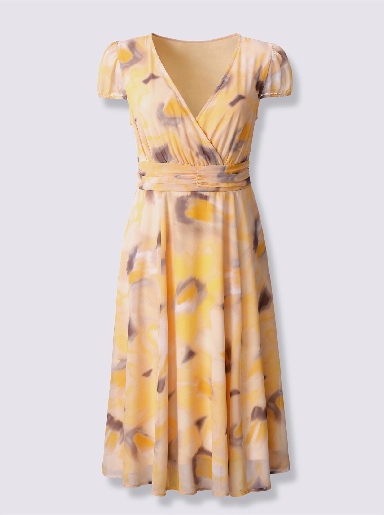 heine Druck-Kleid - gelb-grau-bedruckt
