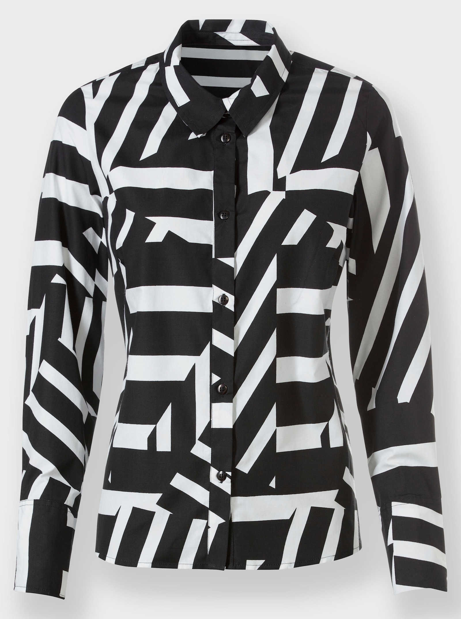 heine Druckbluse mit Seitenschlitzen - schwarz-ecru-bedruckt