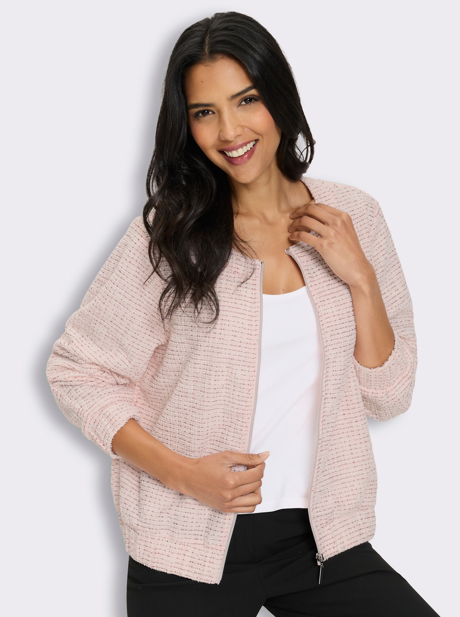 Bouclé-Blazer mit Glanzgarn-Akzenten - malve-hellrosé-gemustert