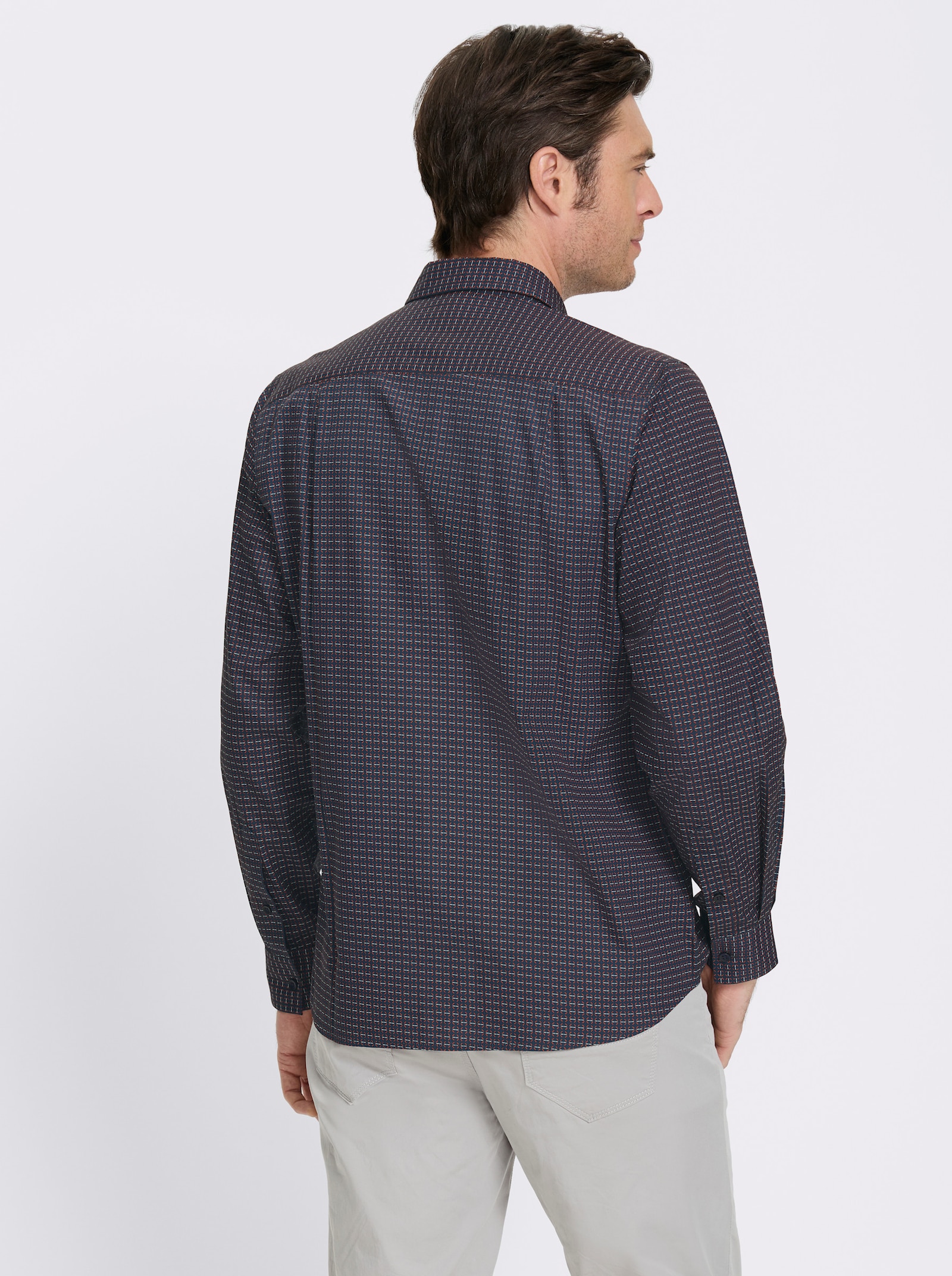 Marco Donati Langarmhemd aus Baumwoll-Popeline, bedruckt - dunkelblau-gemustert