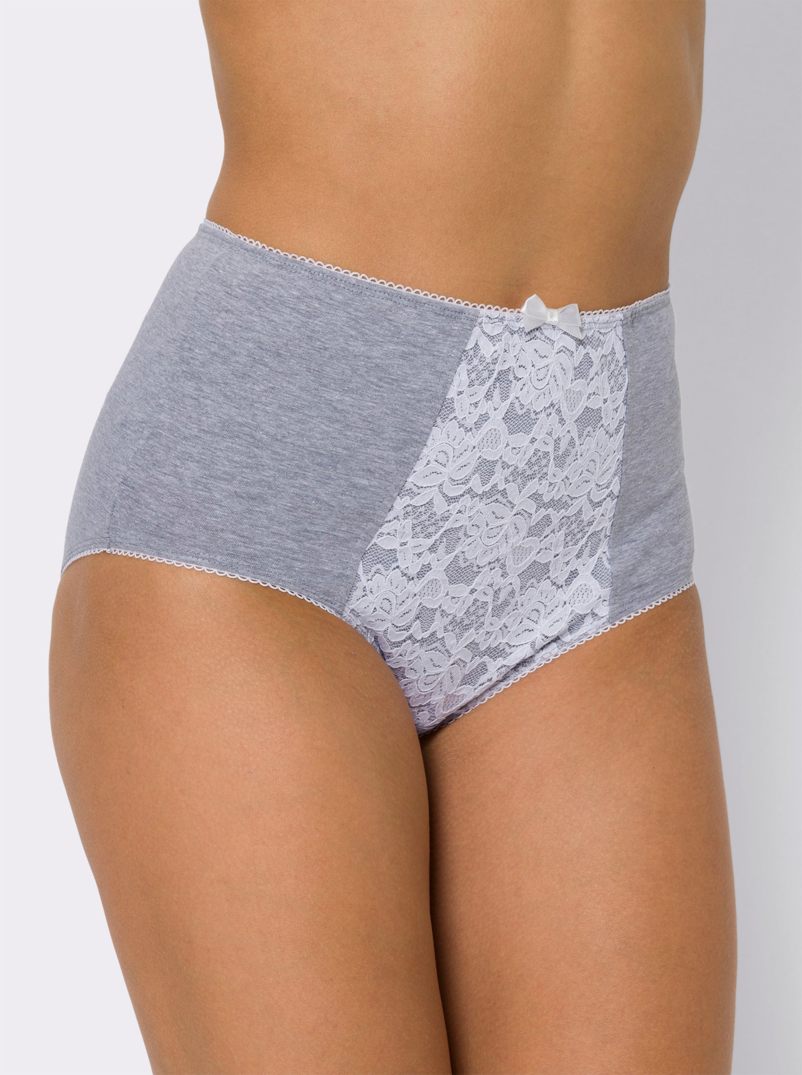 Taillenslip im 3er-Pack, mit Spitze - hellgrau-meliert