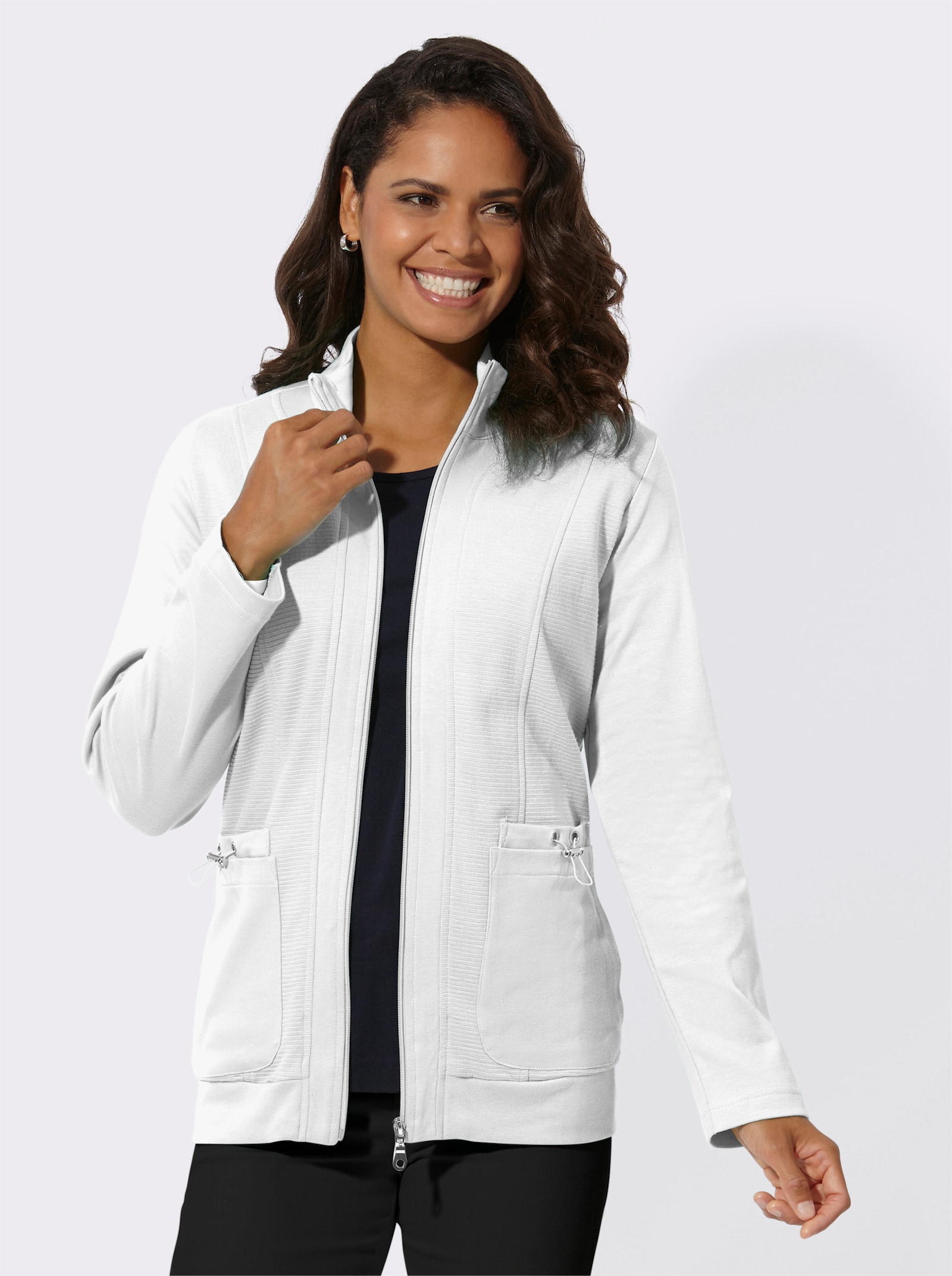 Shirtblazer mit horizontaler Ripp-Struktur - weiß