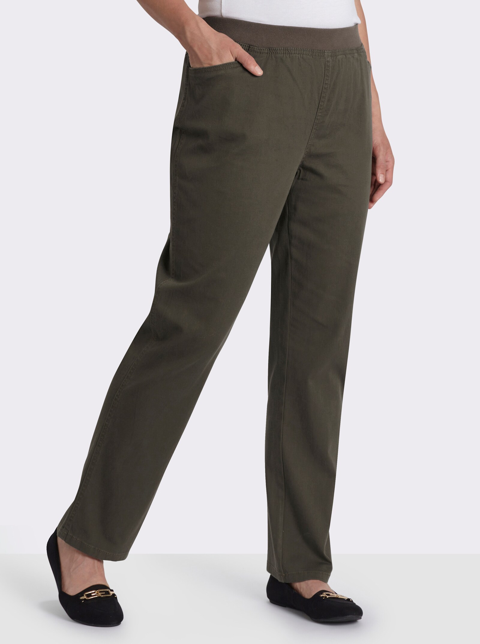 Stretch-Jeans mit Rundum-Dehnbund - khaki