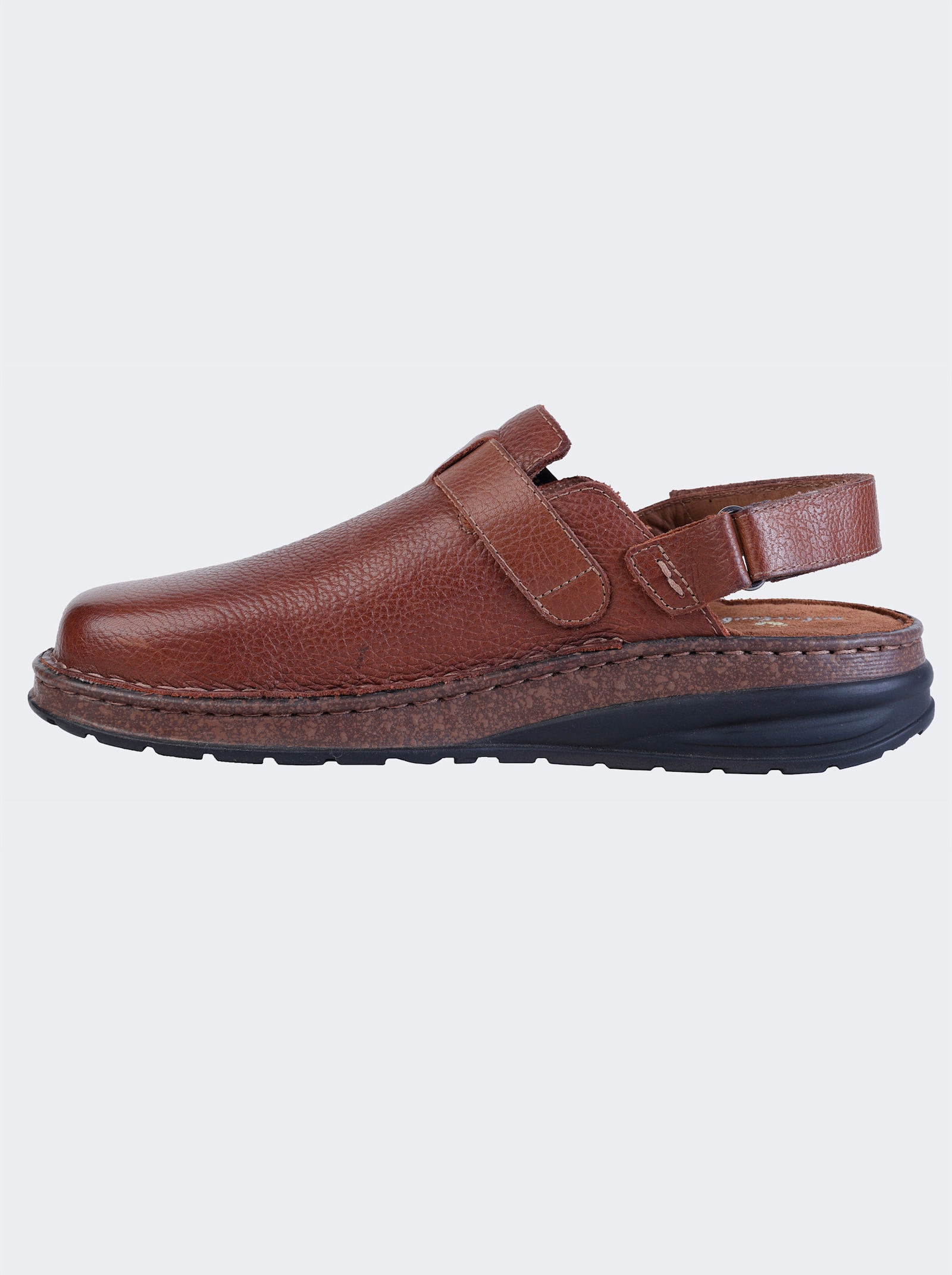 Naturläufer Clog mit Klettverschluss, Glattleder - cognac