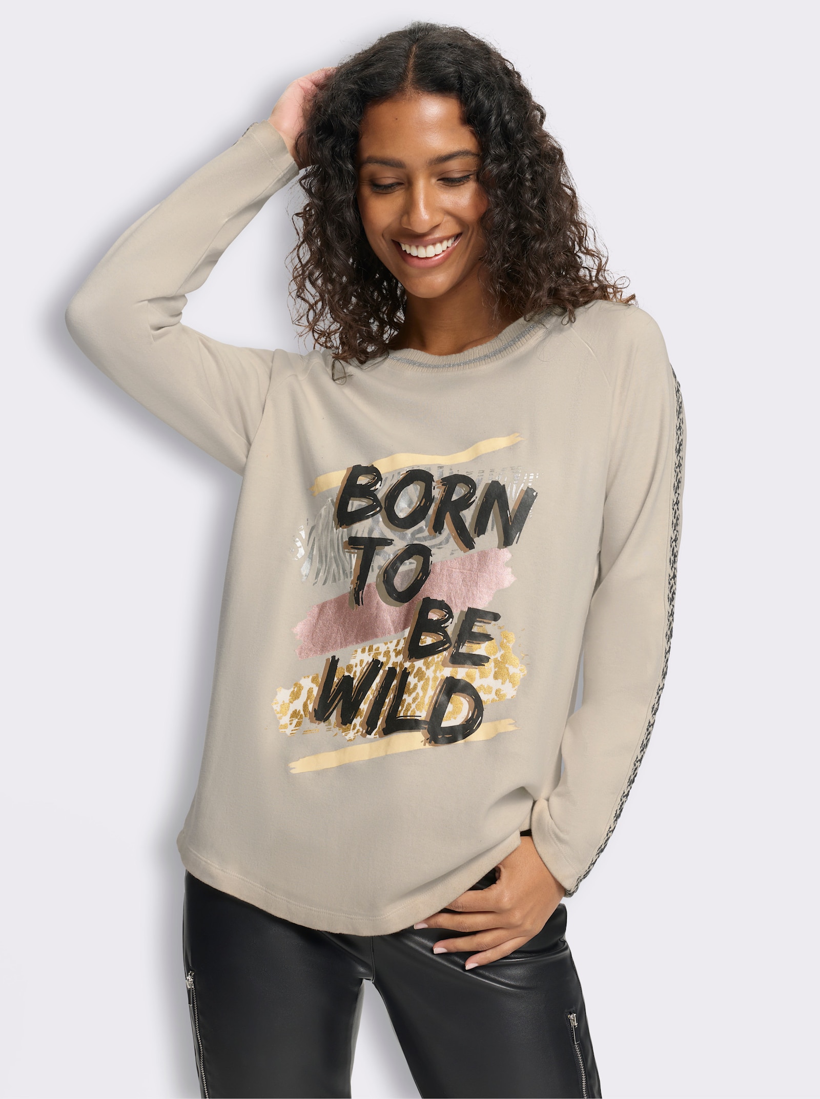 heine Langarmshirt mit Frontprint - sand