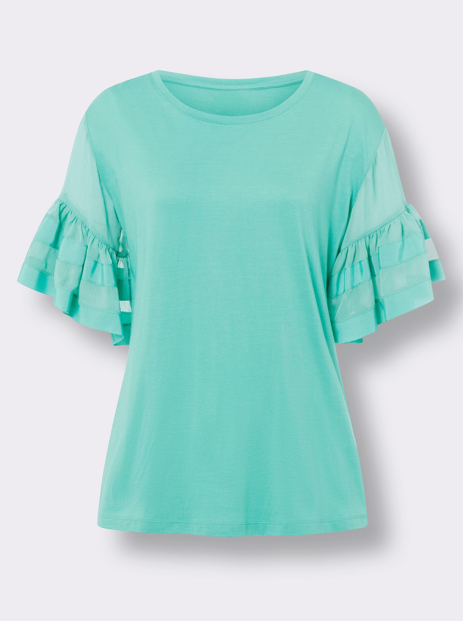 heine Rundhalsshirt mit Volant-Ärmel - blaugrün