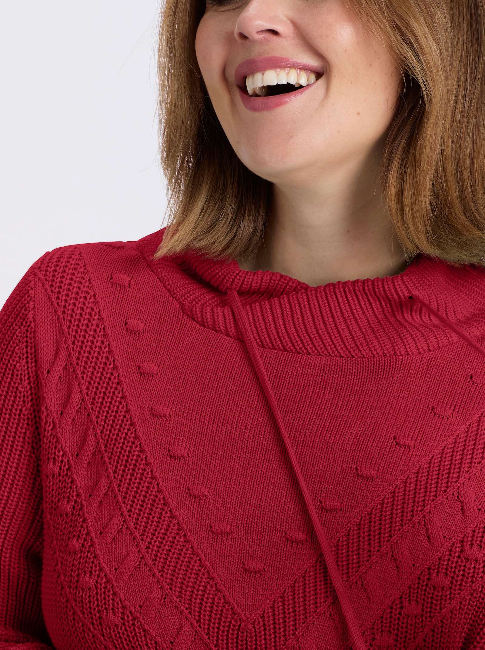 Strickpullover mit überlappendem Stehkragen - rot
