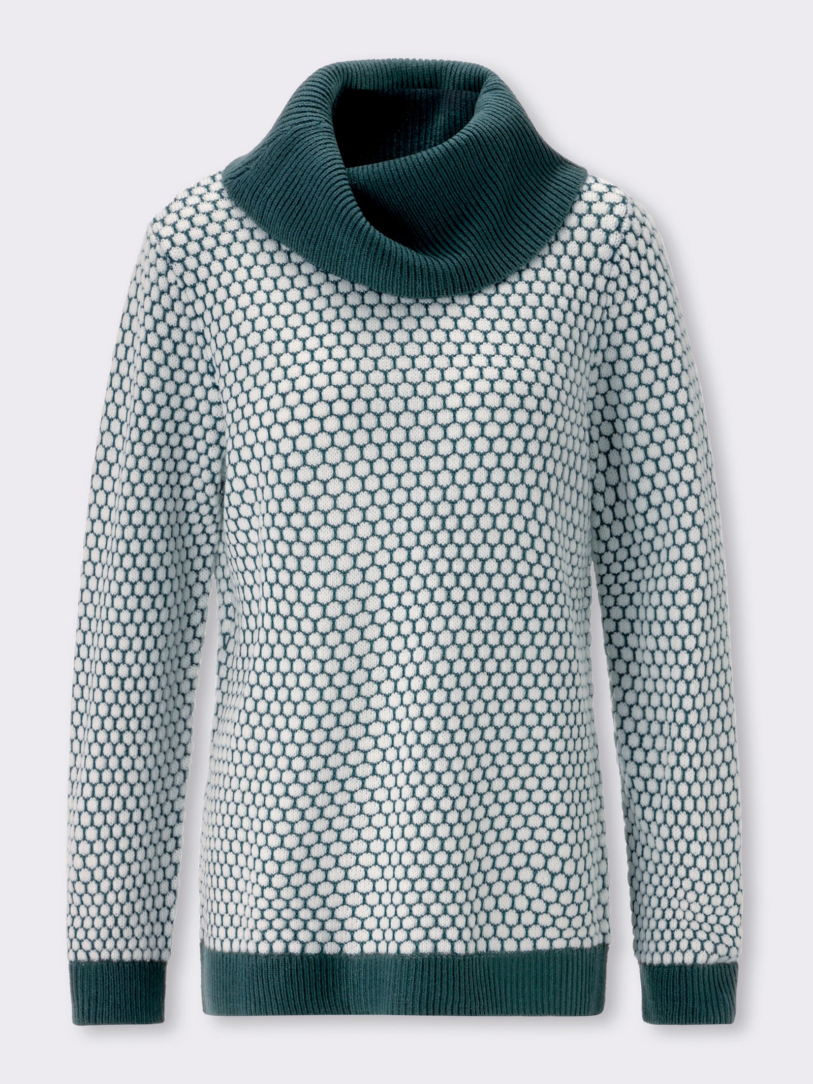 Rollkragenpullover mit Strukturmuster - petrol-ecru-gemustert