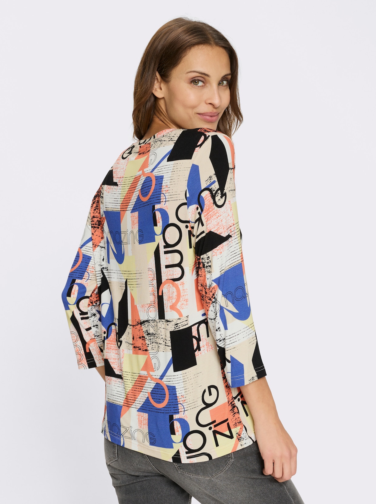 Print-Shirt - royalblau-orange-bedruckt