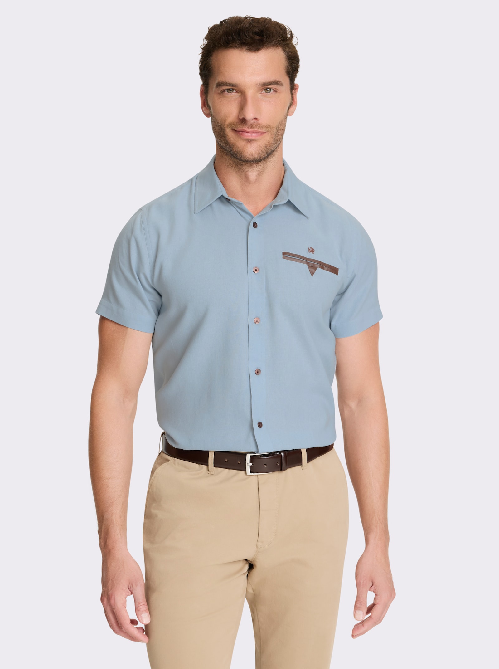 Marco Donati Kurzarmhemd mit Lederimitat-Details - hellblau