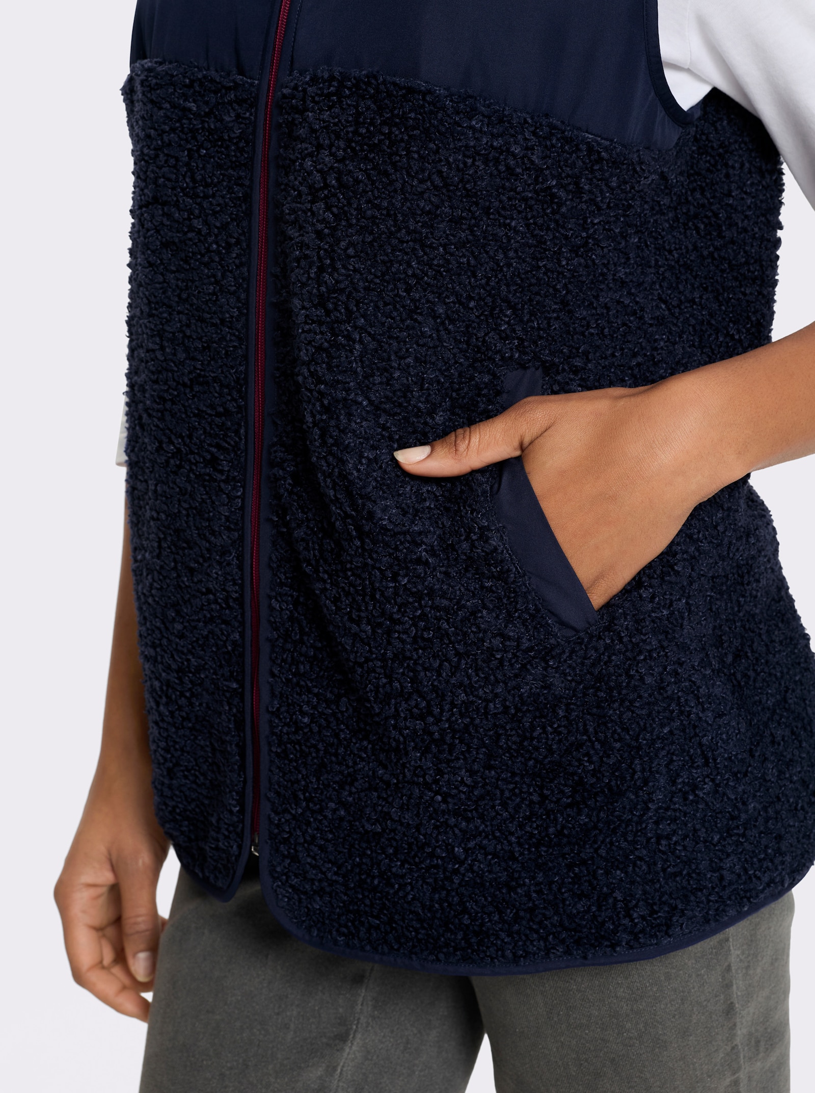 Gilet met stiksel en teddyfleece - marine