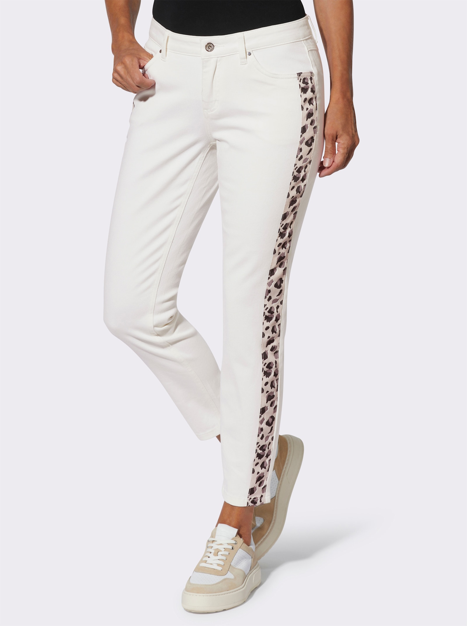 5-Pocket-Jeans mit Seitenstreifen - ecru-schwarz