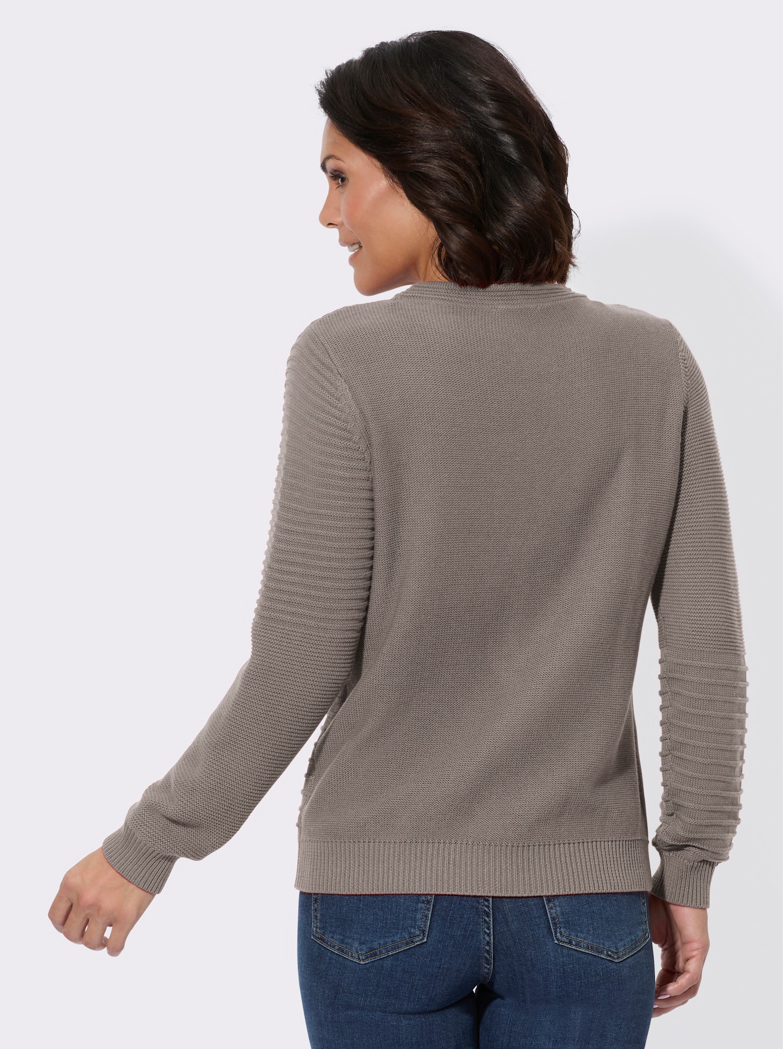 Rundhalspullover im Strickmuster-Mix - taupe