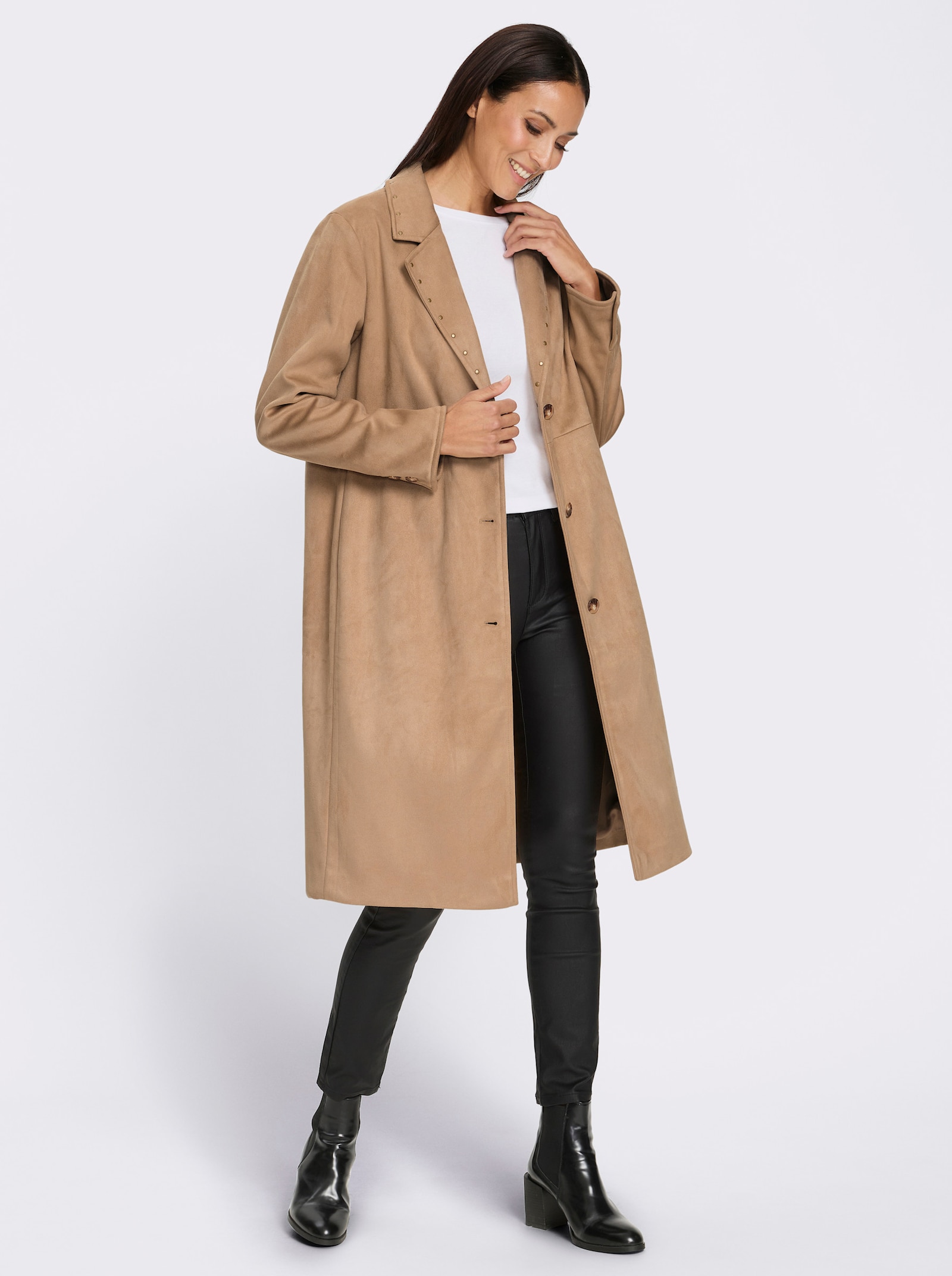 heine Lederimitatmantel mit Nieten-Verzierung - camel