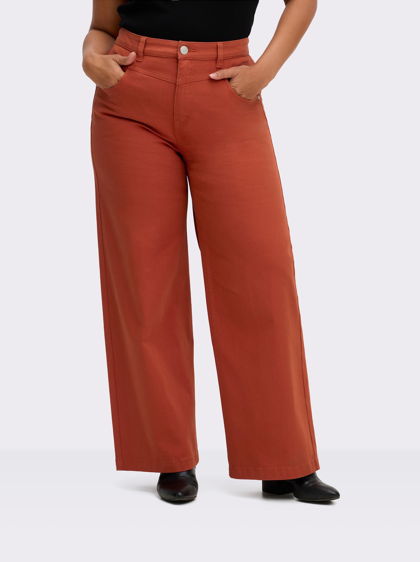 sheego Jeans mit weitem Bein und High-Waist-Bund - rostrot