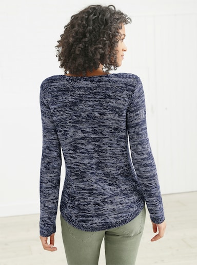 Rundhalspullover aus Melange-Strick - marine-meliert