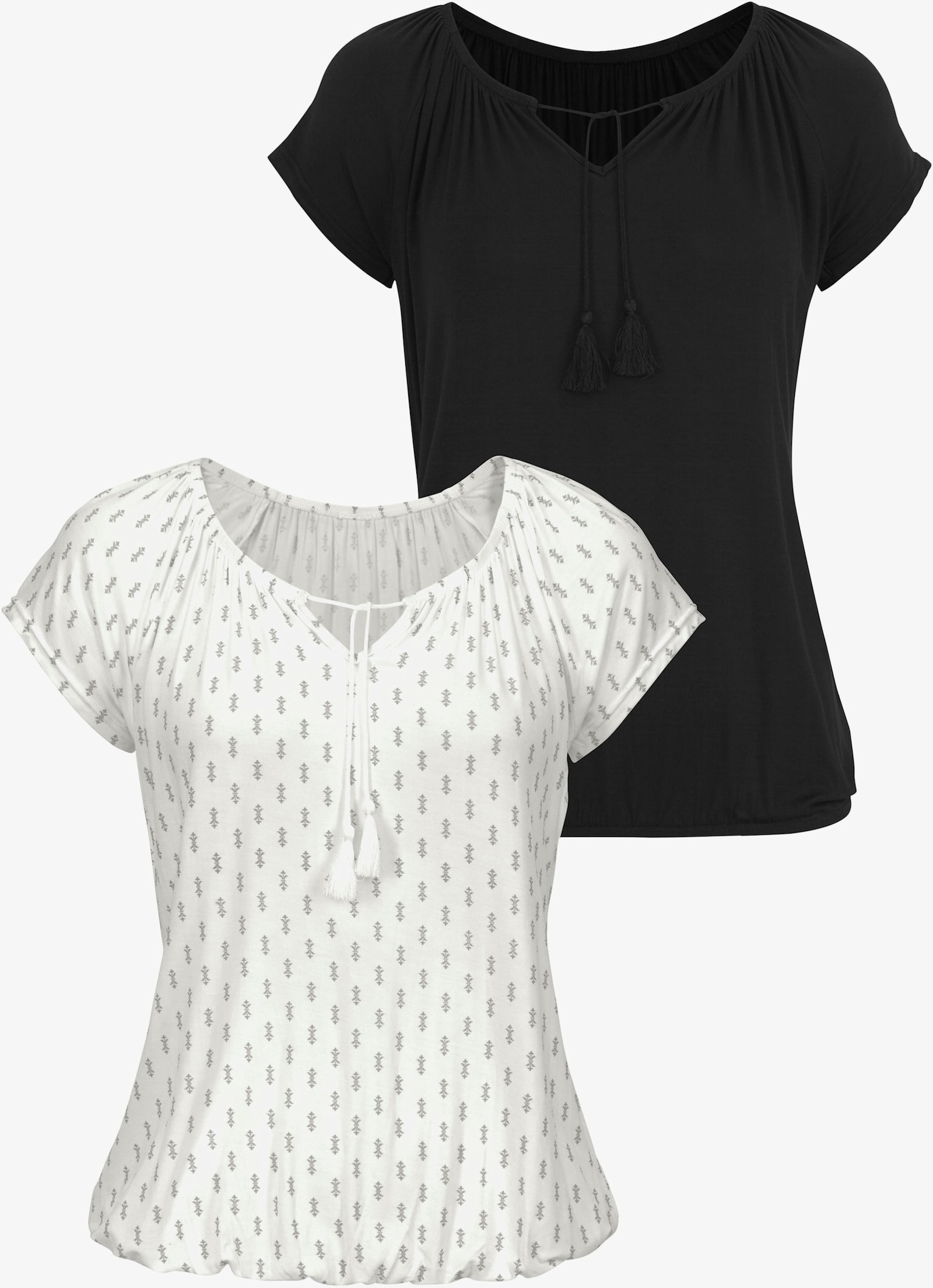 Vivance Kurzarmshirt - creme-gemustert, schwarz