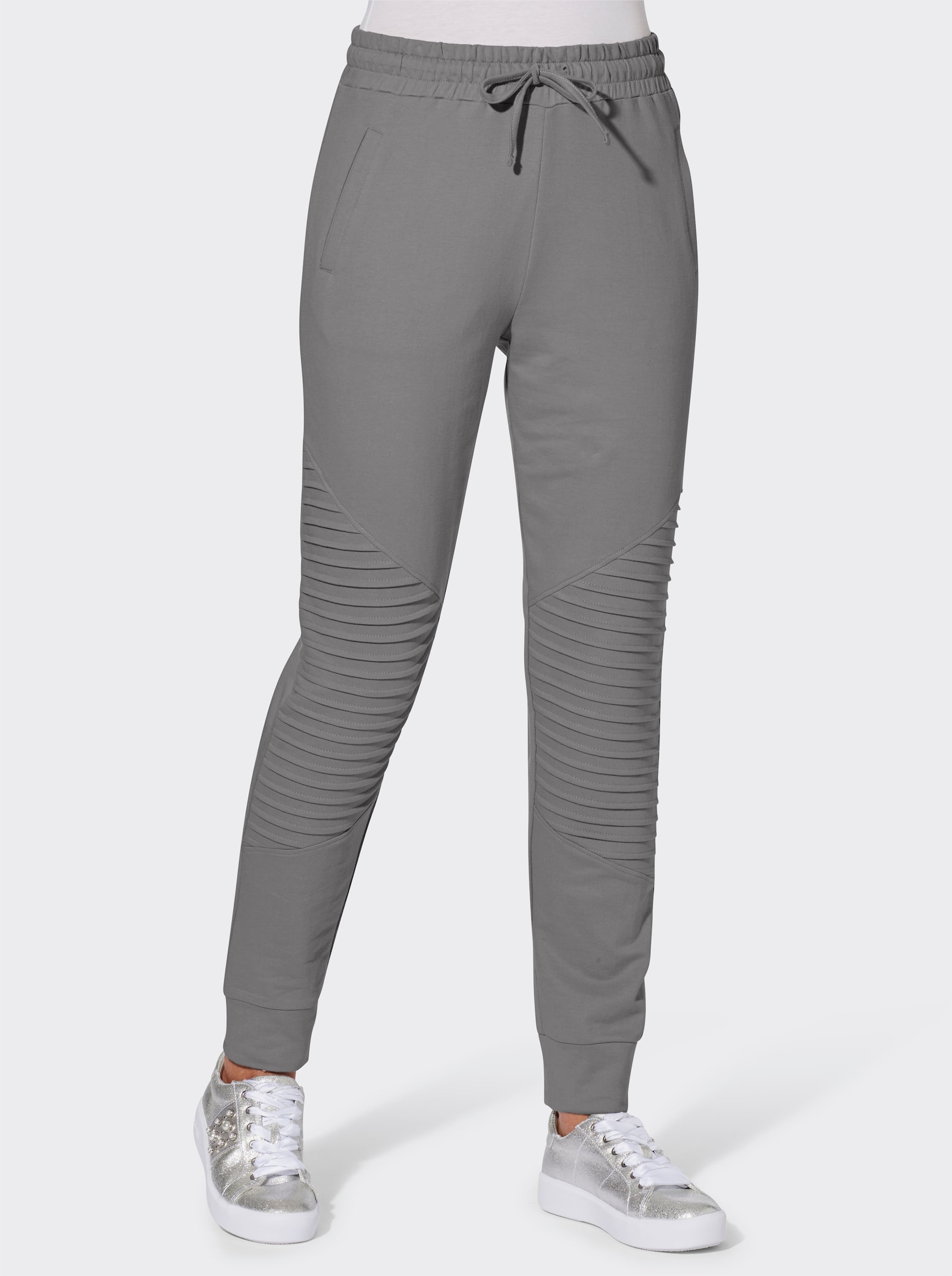 Schlupfhose mit Biesenverzierung - grau