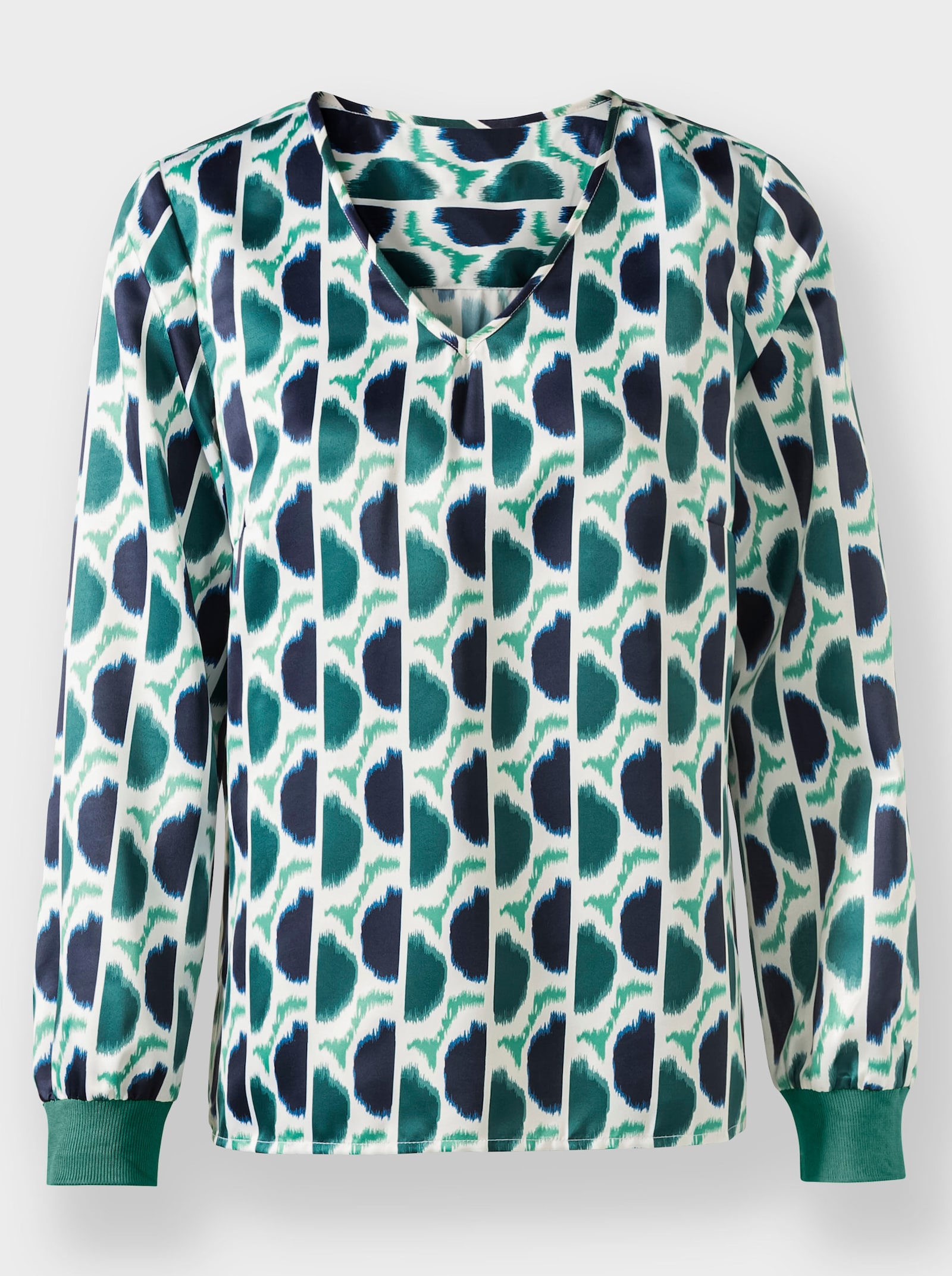heine Druckbluse mit Bündchen am Langarm - grün-marine-bedruckt