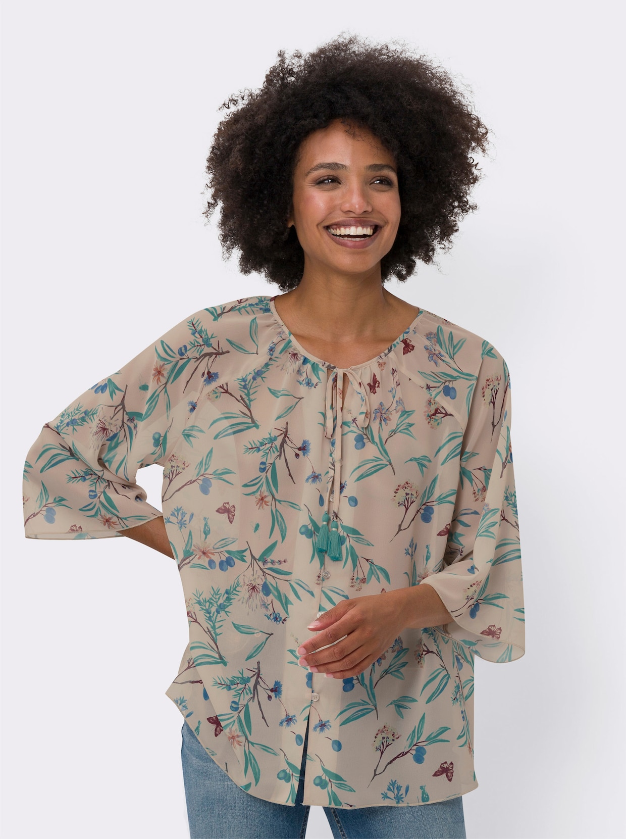 heine Blouse met print - ivoor/salie bedrukt