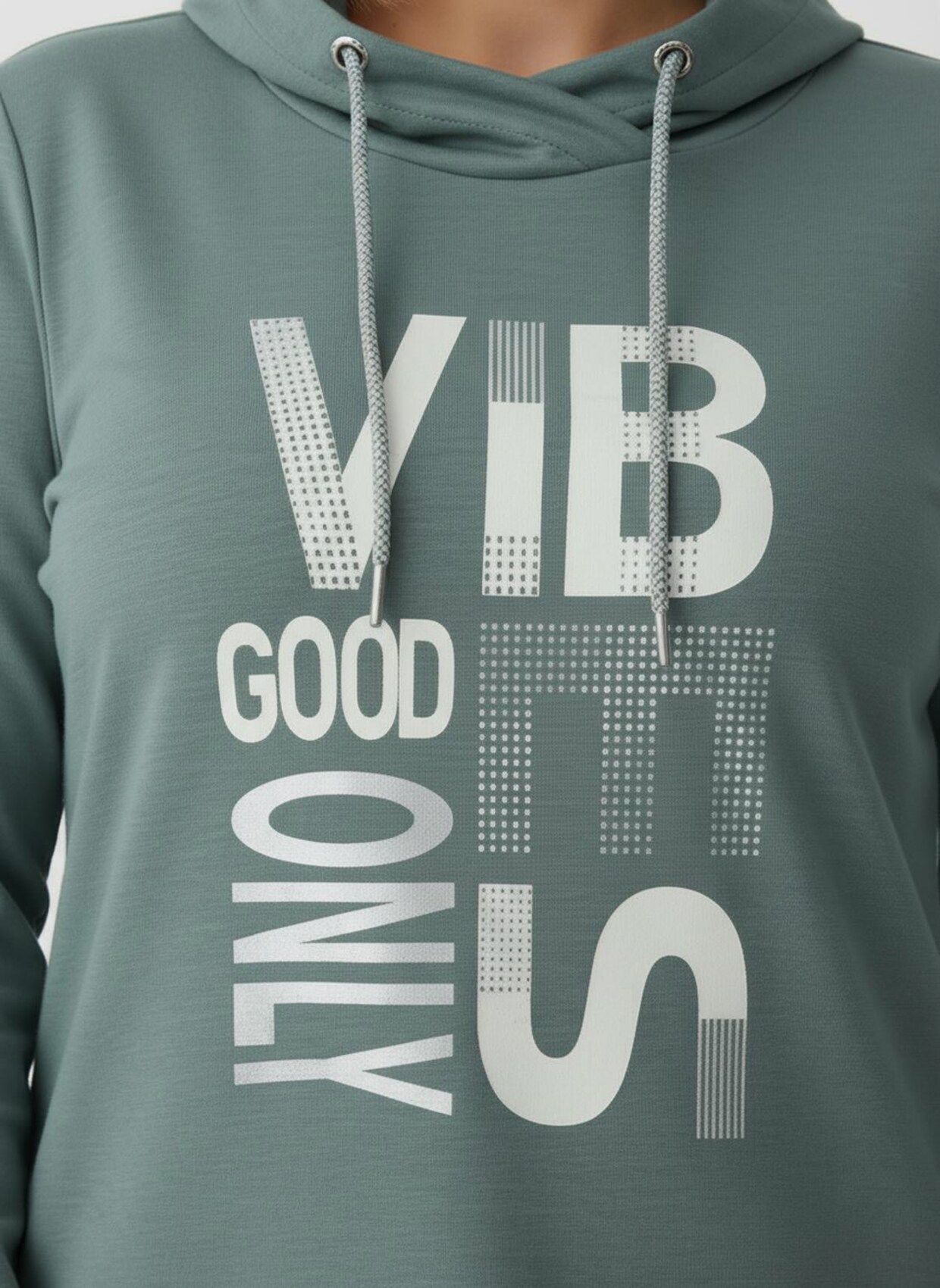 Langarmshirt mit silberfarbigem Print - jade