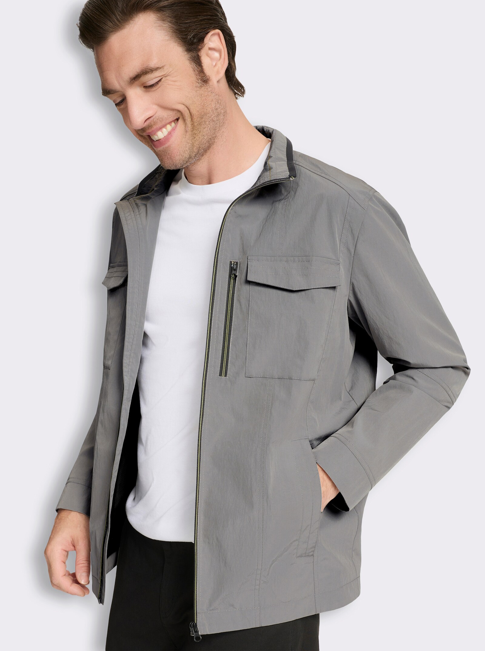 Marco Donati Longjacke mit Wetterschutz-Ausrüstung - steingrau