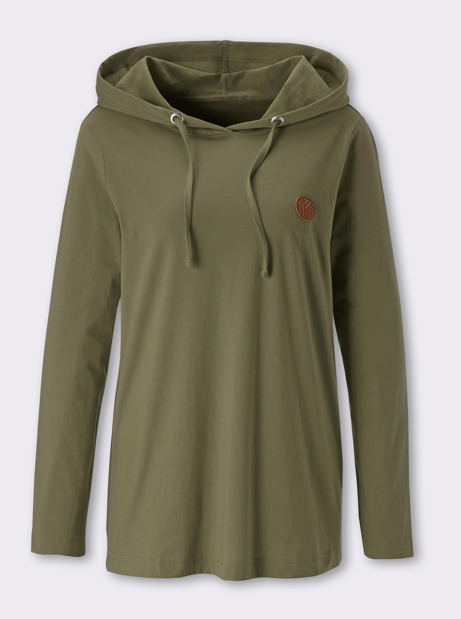 Kapuzenshirt mit Lederimitat-Patch vorne - oliv