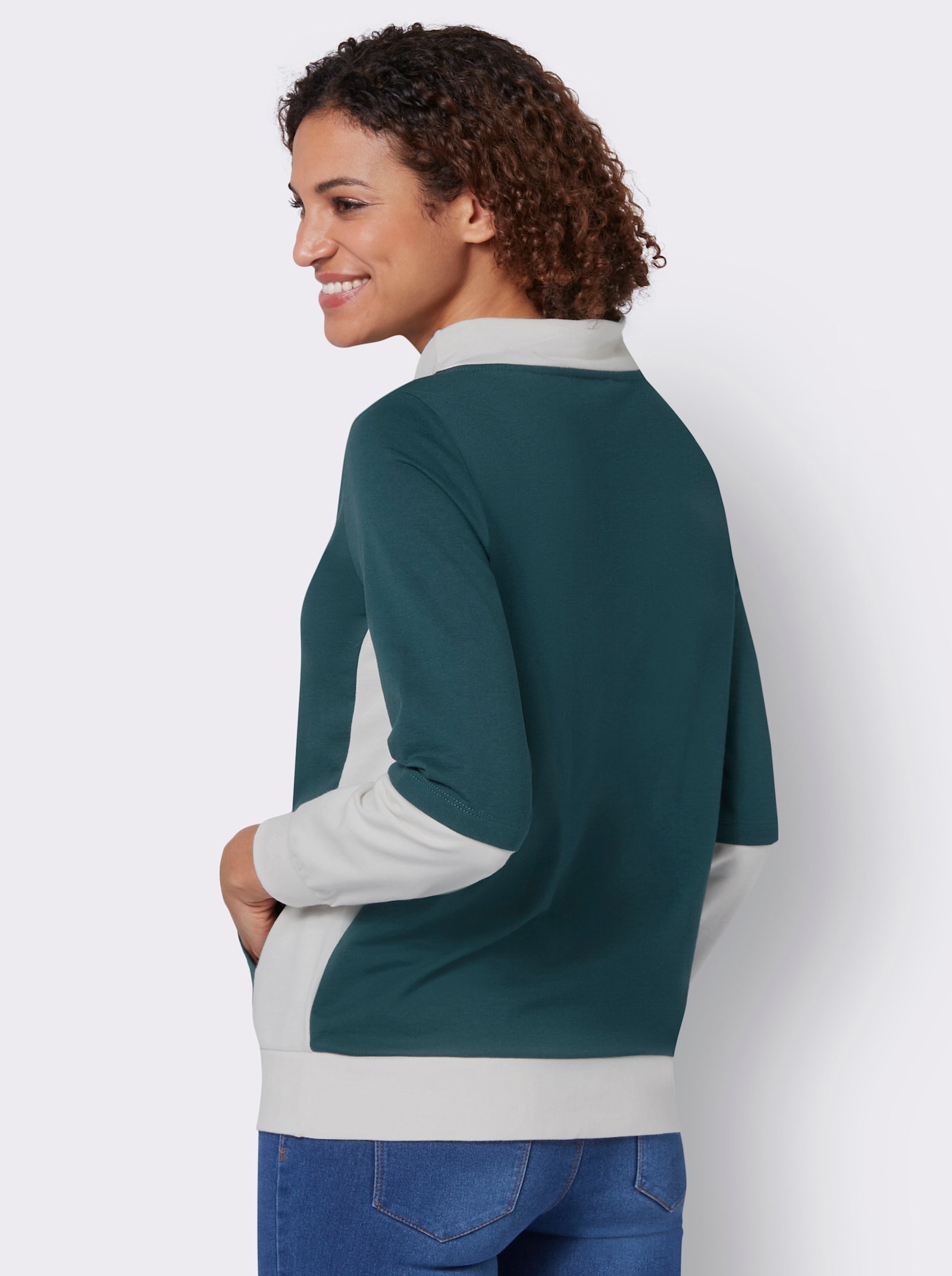 Langarmshirt mit Känguru-Tasche - petrol-champagner