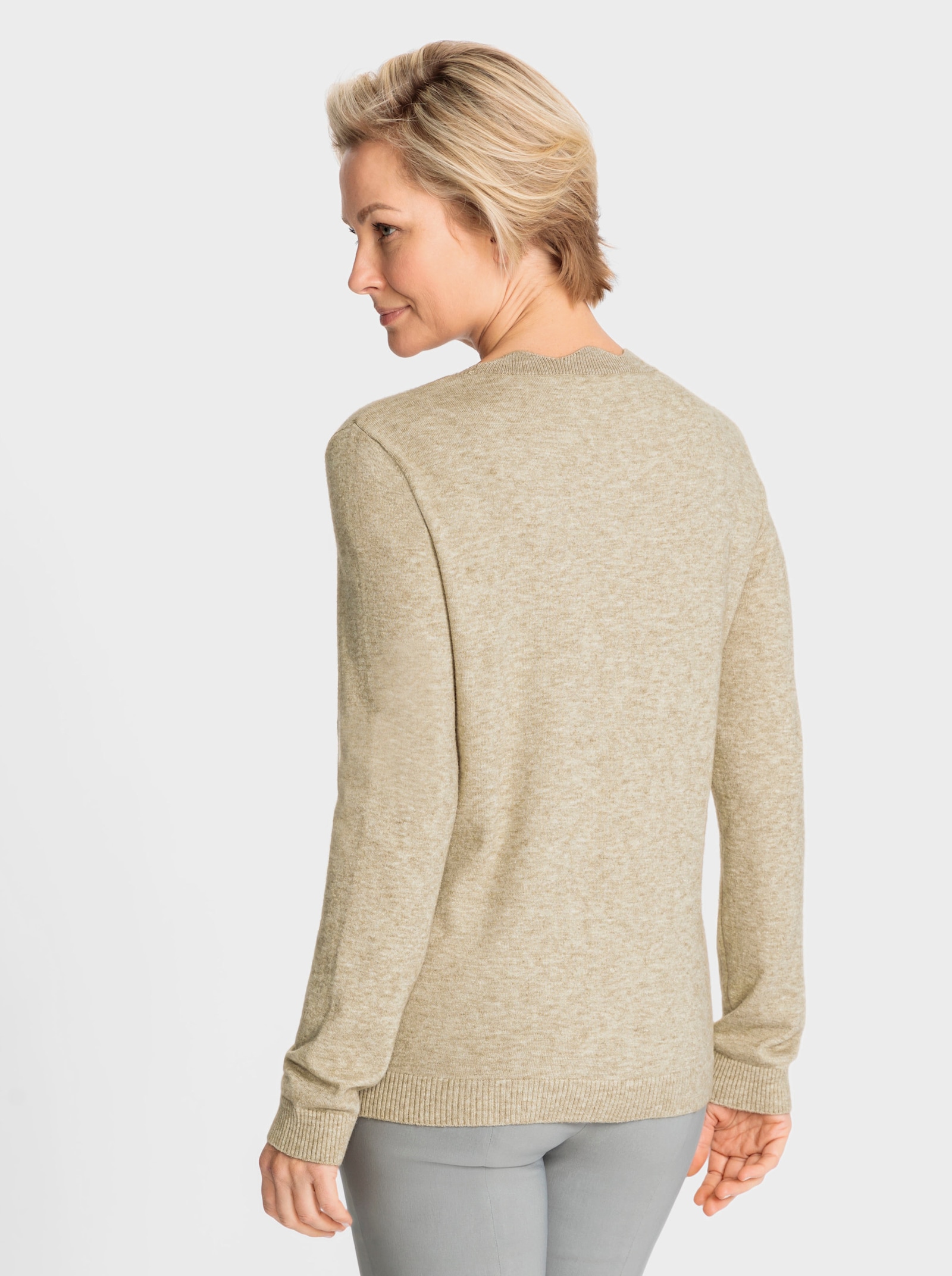 Langarm-Pullover mit Glitzersteinchen - beige-meliert