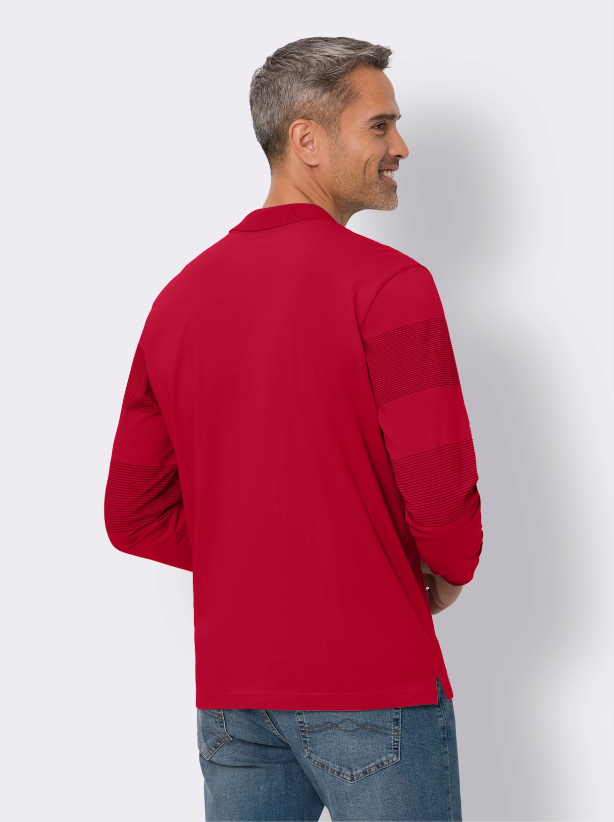 Langarm-Poloshirt - rot-dunkelrot