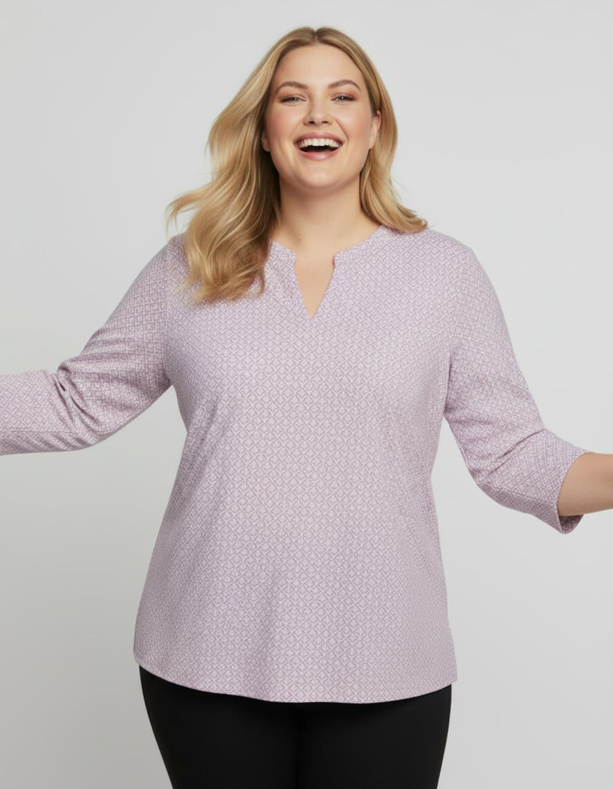 Schlupfbluse mit Minimal-Muster, Viskose - rosé-gemustert