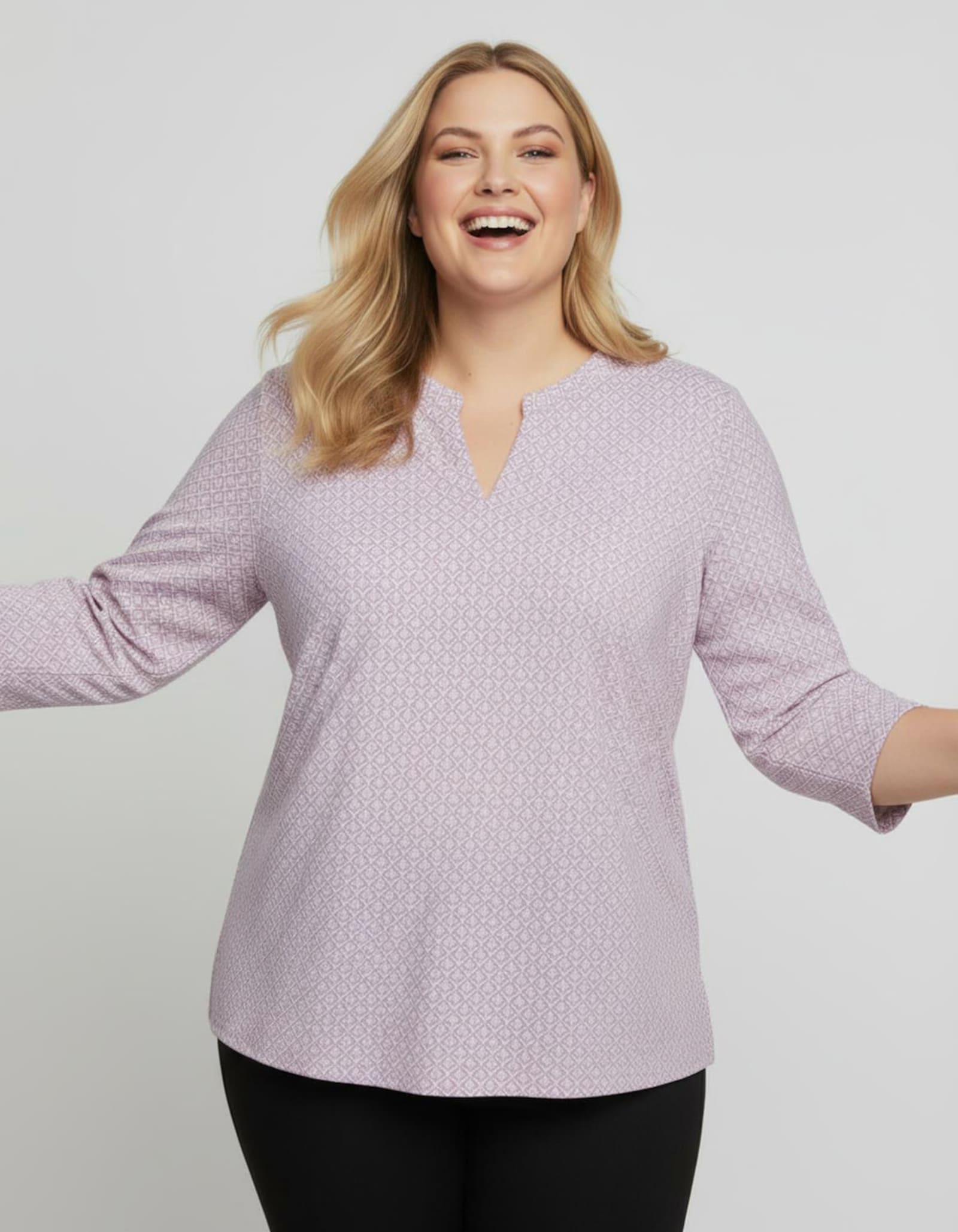 Schlupfbluse mit Minimal-Muster, Viskose - rosé-gemustert