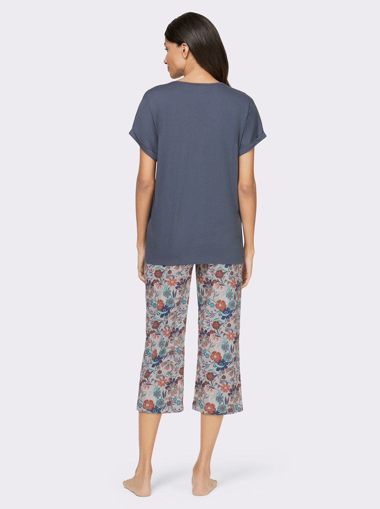 Capri-pyjama - rookblauw/grijs