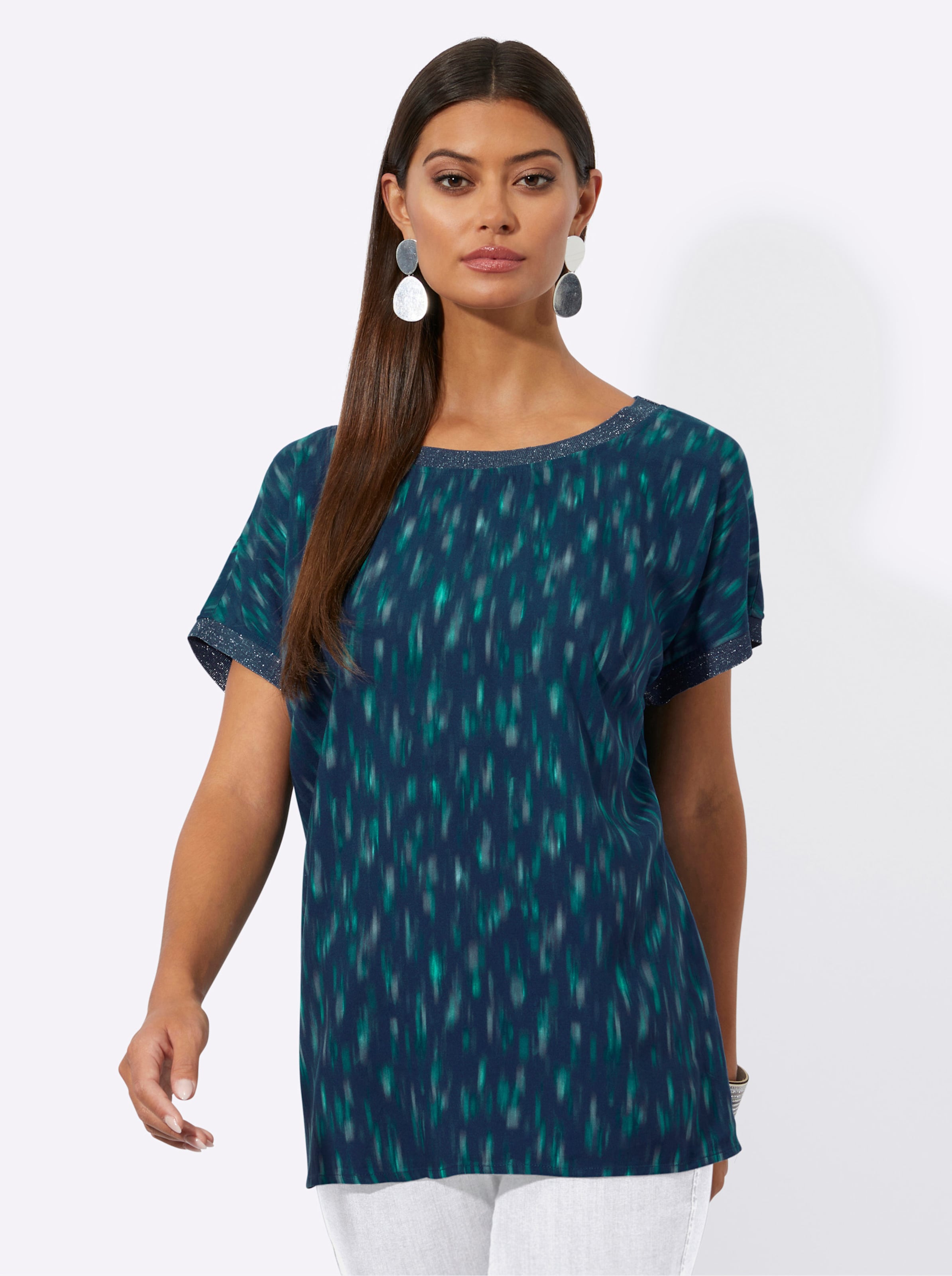 Sheego Damen Dunkelblau-Salbei-Bedruckt Druckbluse - Bild 4