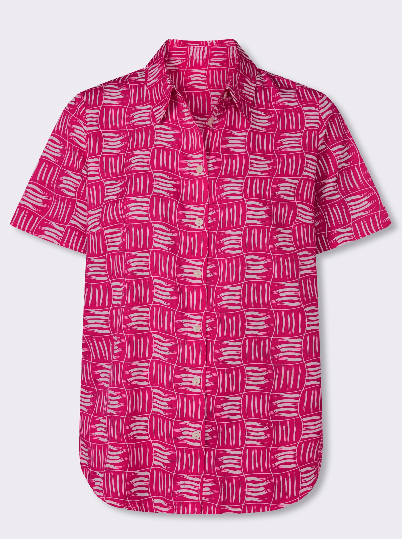 Kurzarm-Bluse mit Hemdkragen - pink-ecru-bedruckt