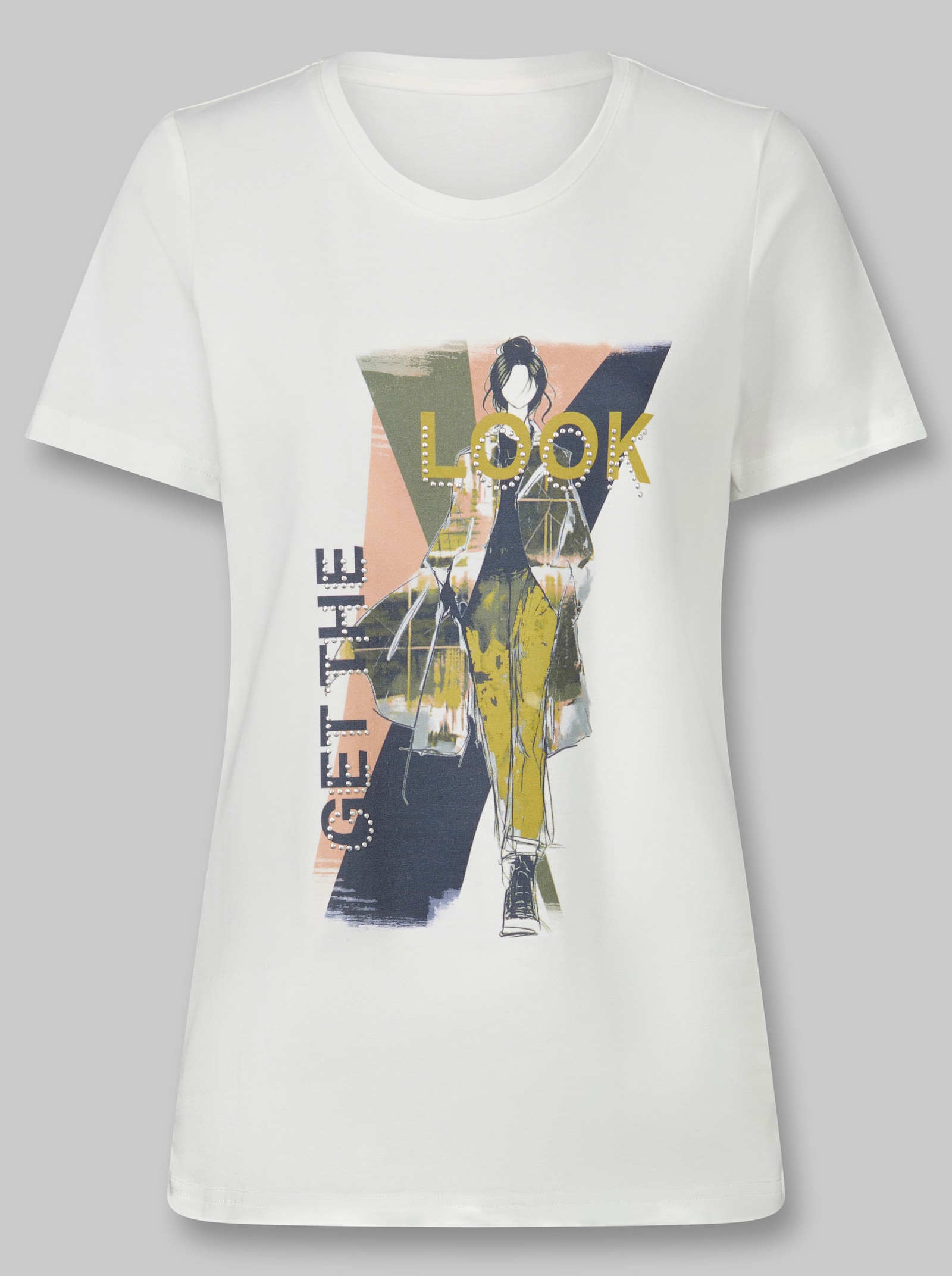 heine T-Shirt mit Print und Ziernieten - ecru